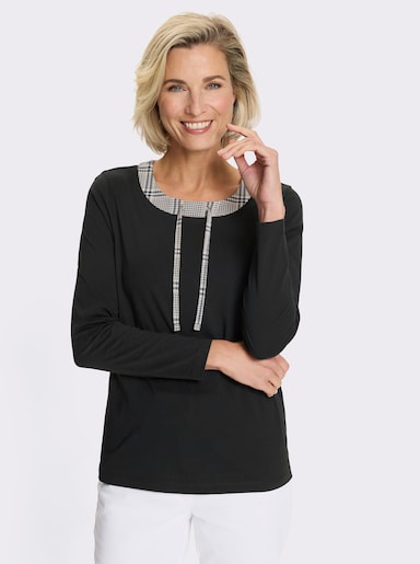 Langarmshirt mit Bindeband und Ösen - schwarz