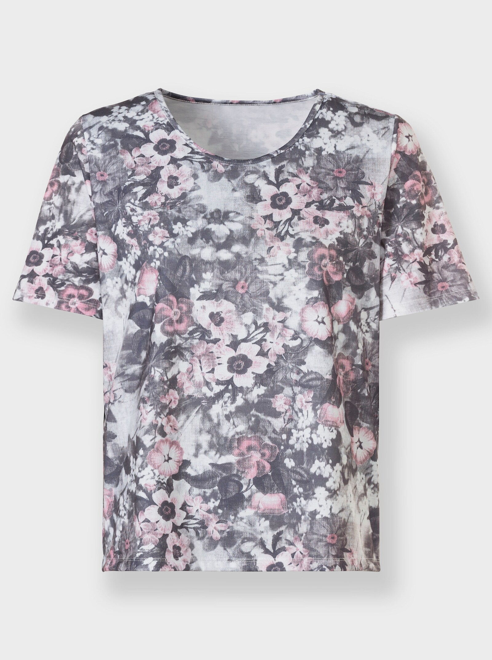 Rundhalsshirt mit Blümchen-Muster allover - ecru-altrosa-bedruckt
