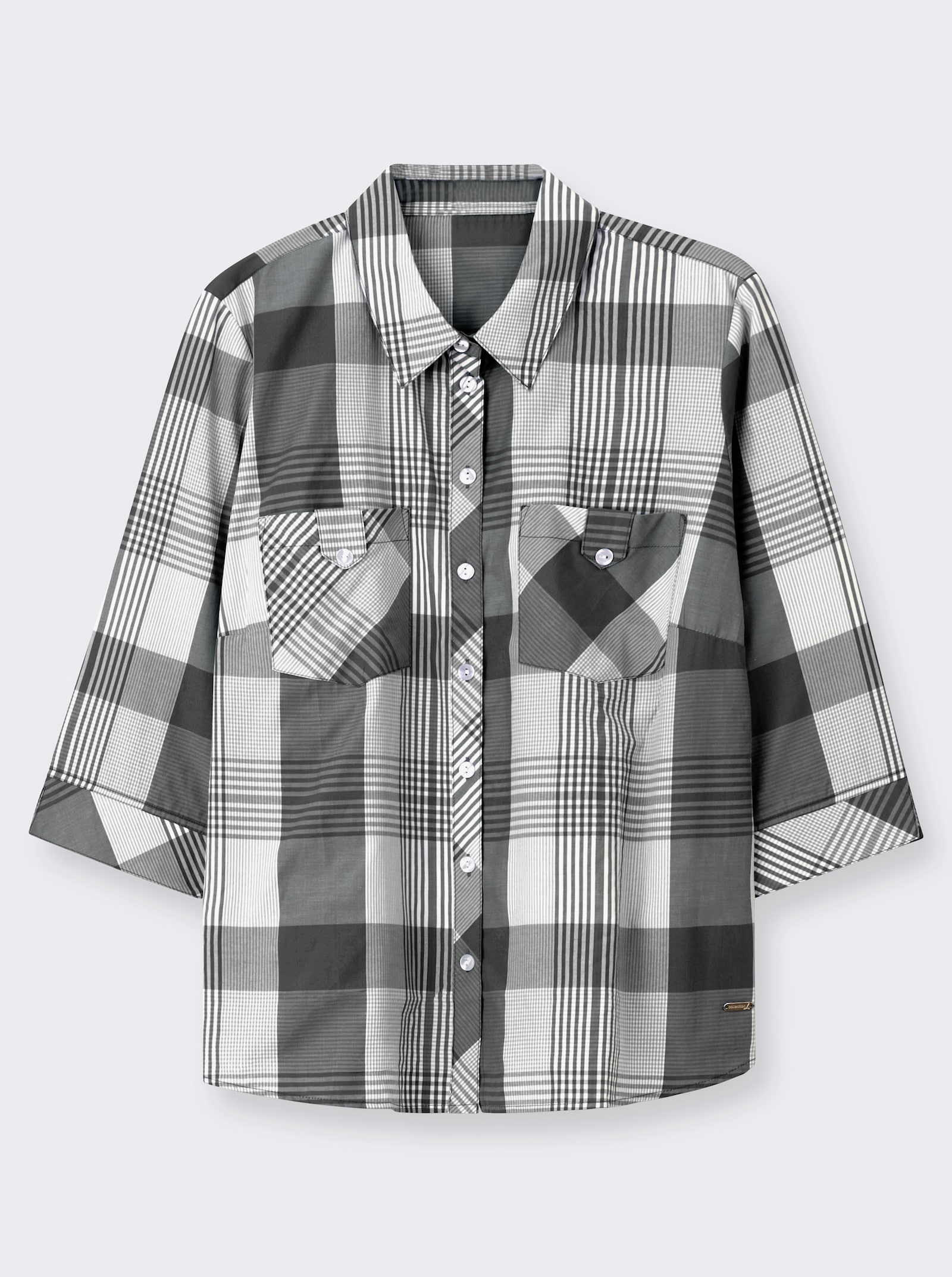 Karobluse mit aufgesetzten Brusttaschen - schwarz-weiß-kariert