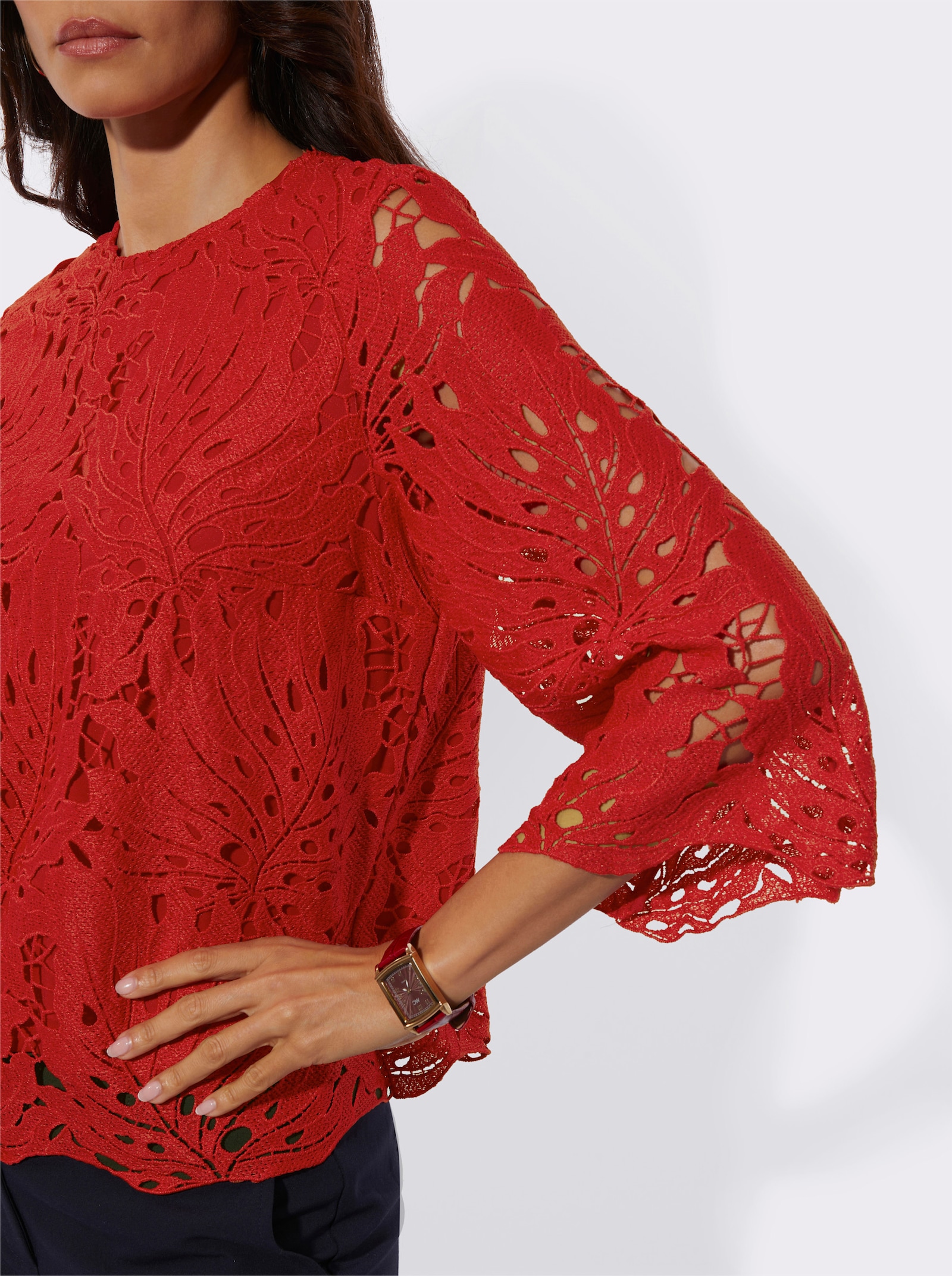 Spitzenbluse mit leicht ausgestellten Ärmeln - rot