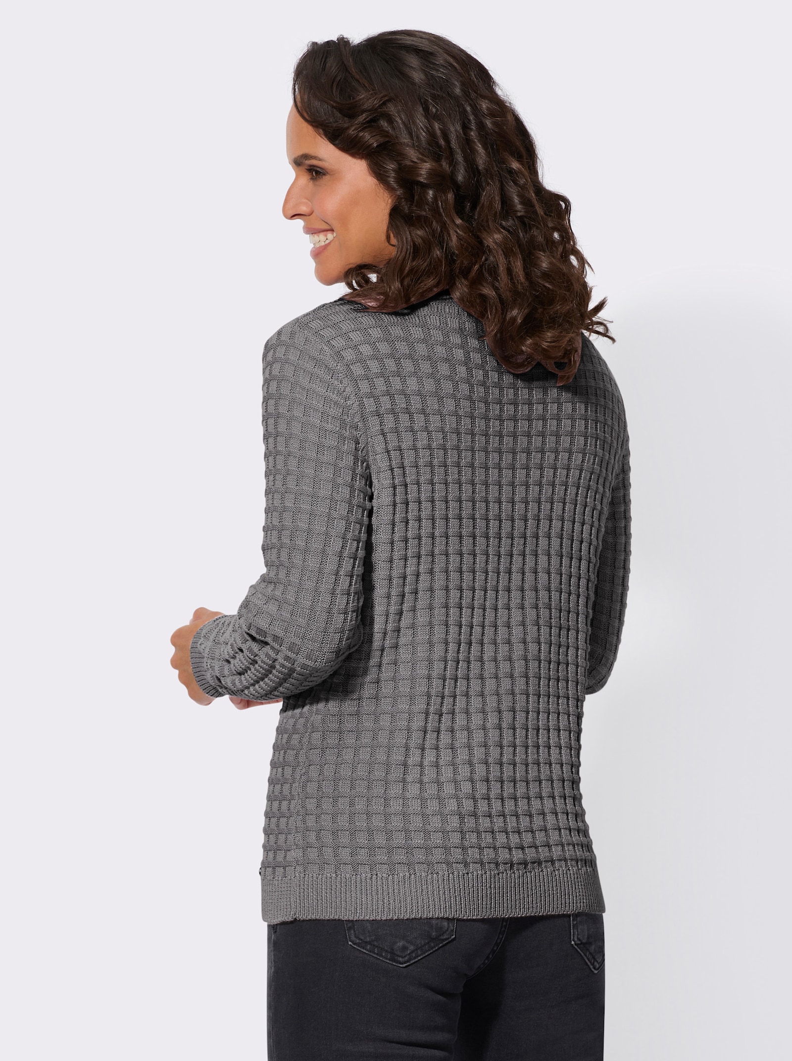 Pullover met lange mouwen en wafelstructuur - grijs