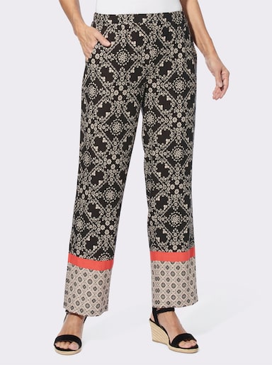 comfortbroek - zwart/beige geprint