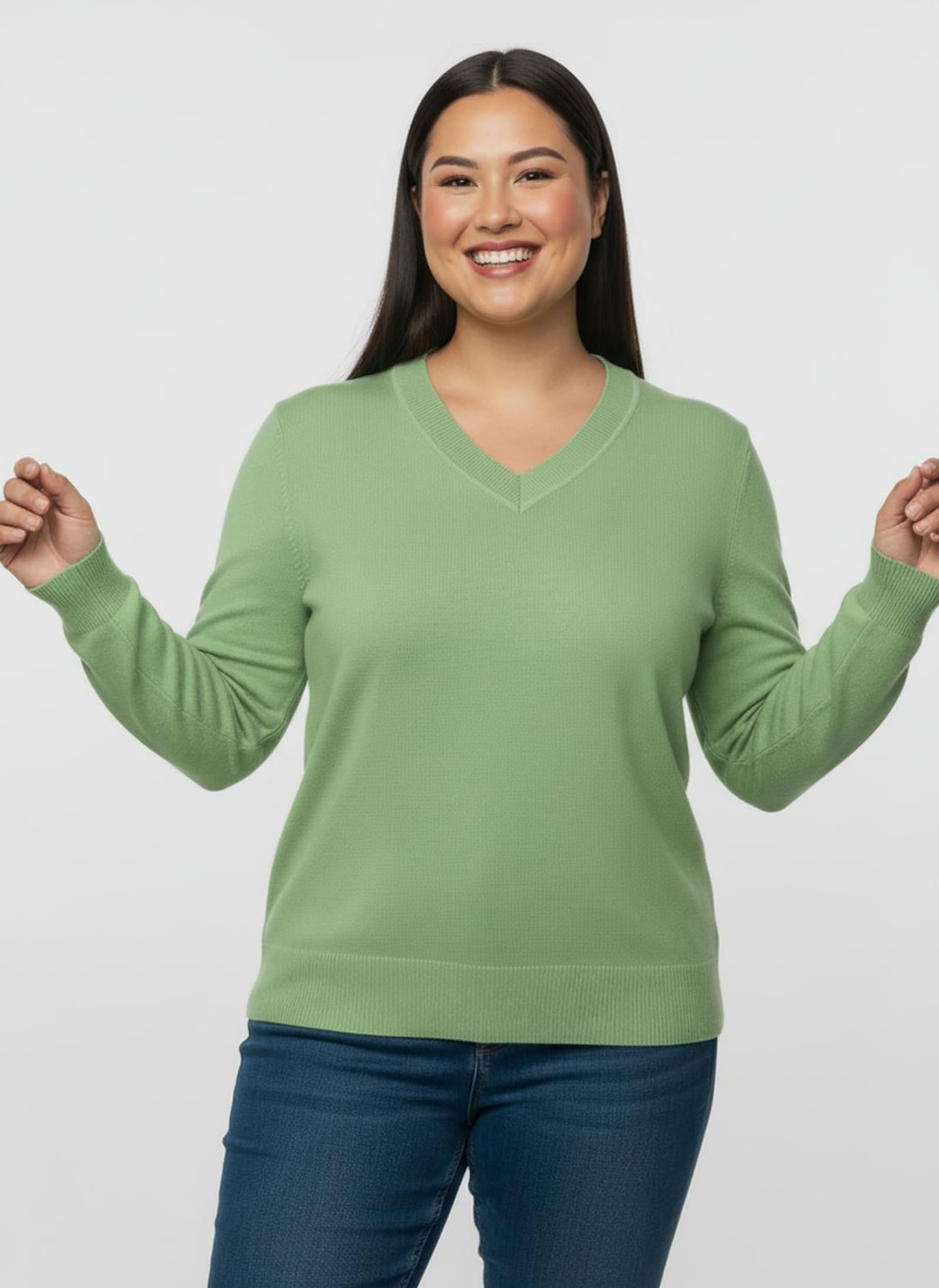 V-Ausschnitt-Pullover aus Feinstrick - apfel