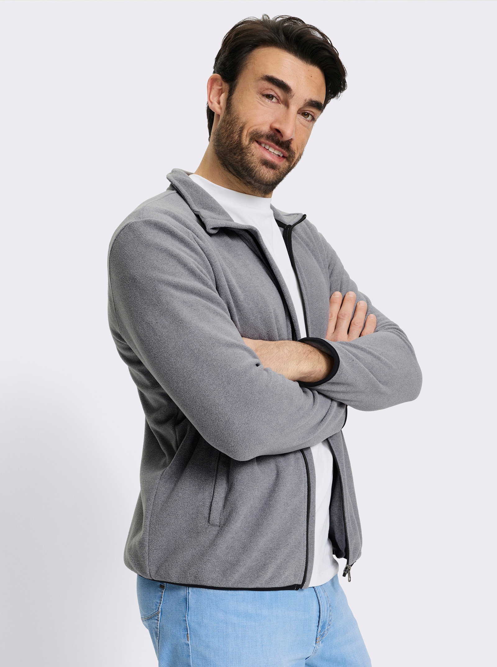 Catamaran Fleecejacke - grau-meliert + schwarz