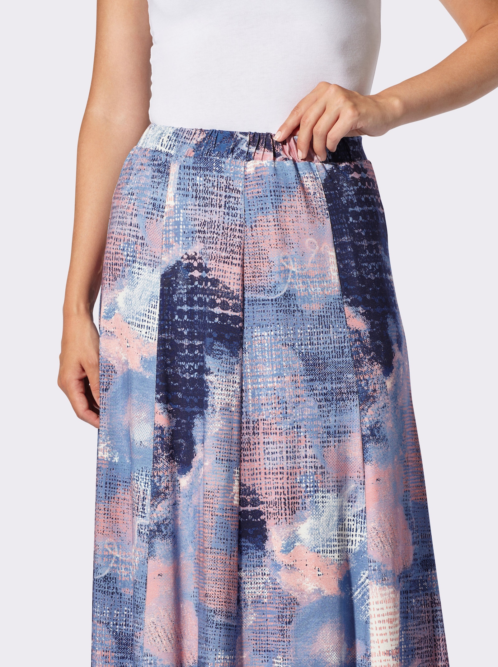 Bahnenrock mit Rundum-Dehnbund - marine-flamingo-bedruckt