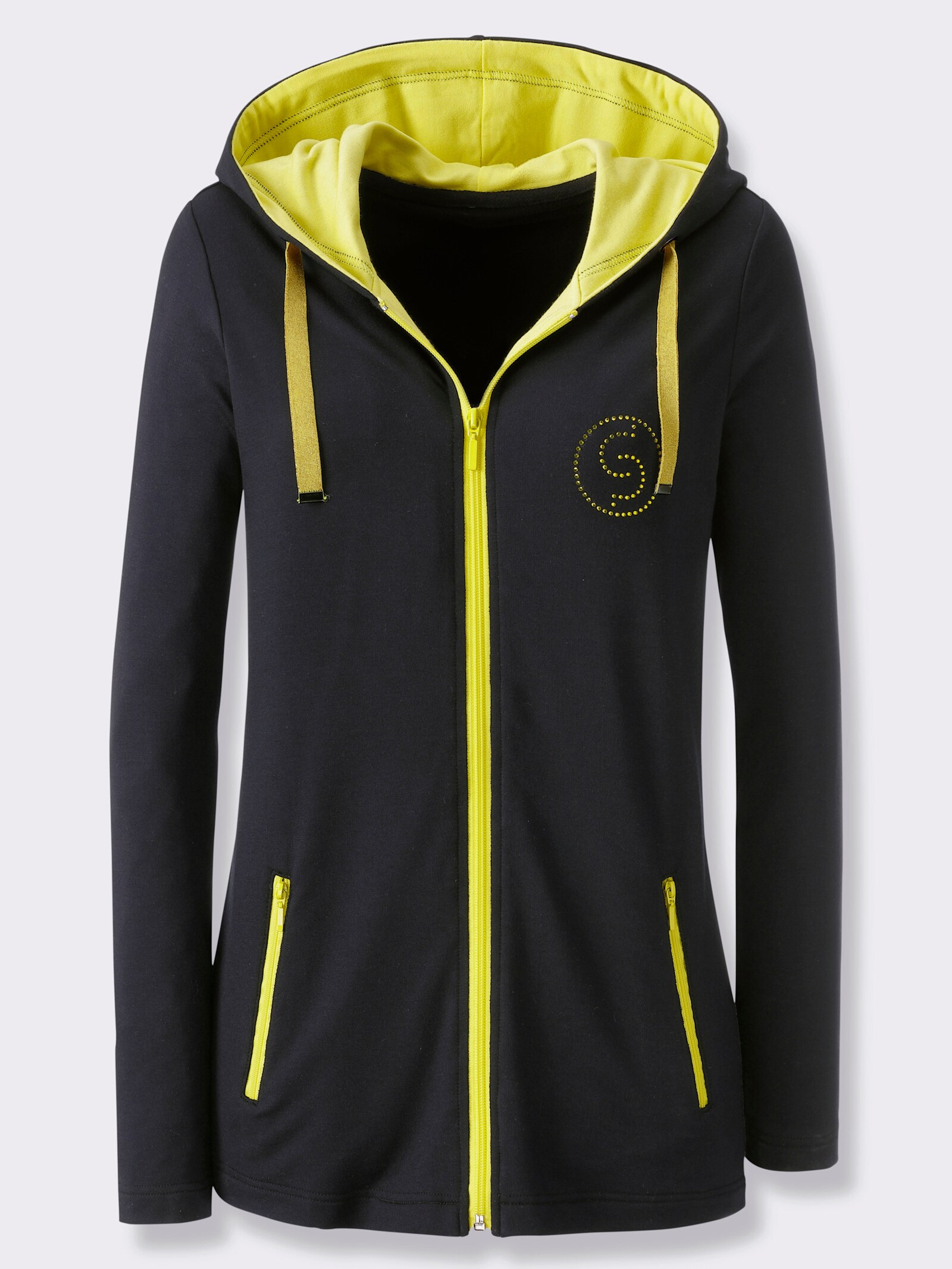 CREATION L PREMIUM Jacke mit Glitzersteinchen-Applikation - schwarz-limone