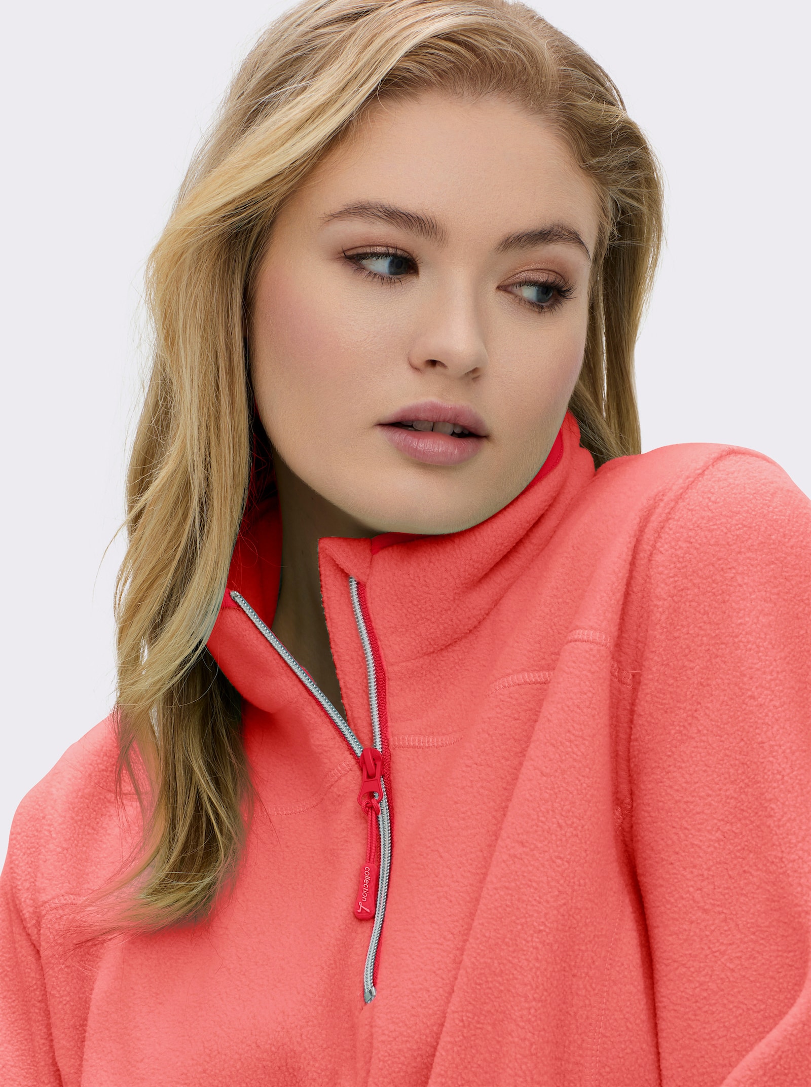 Fleeceshirt mit Stehkragen und Reißverschluss - koralle