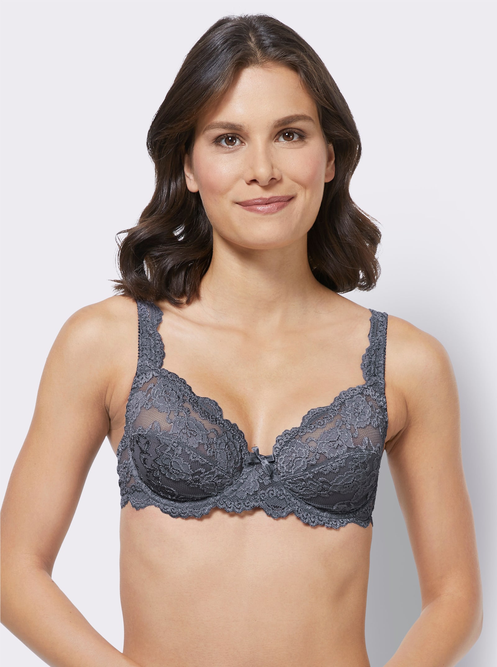 Sassa Body mit Bügel aus elastischer Spitze - schwarz + anthrazit