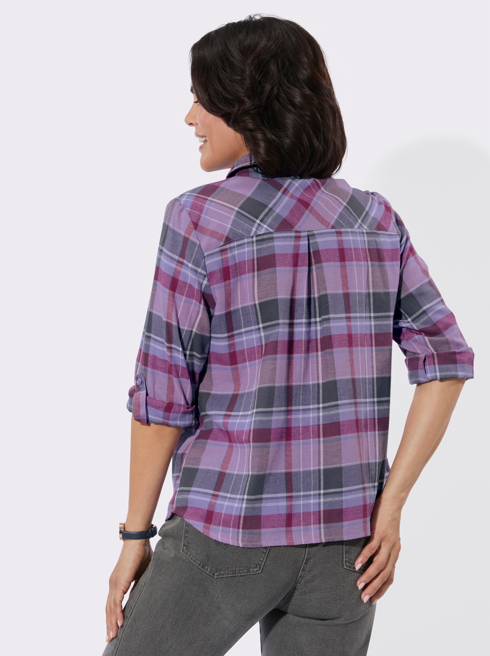 Flanellbluse aus reiner Baumwolle - orchidee-lavendel-kariert