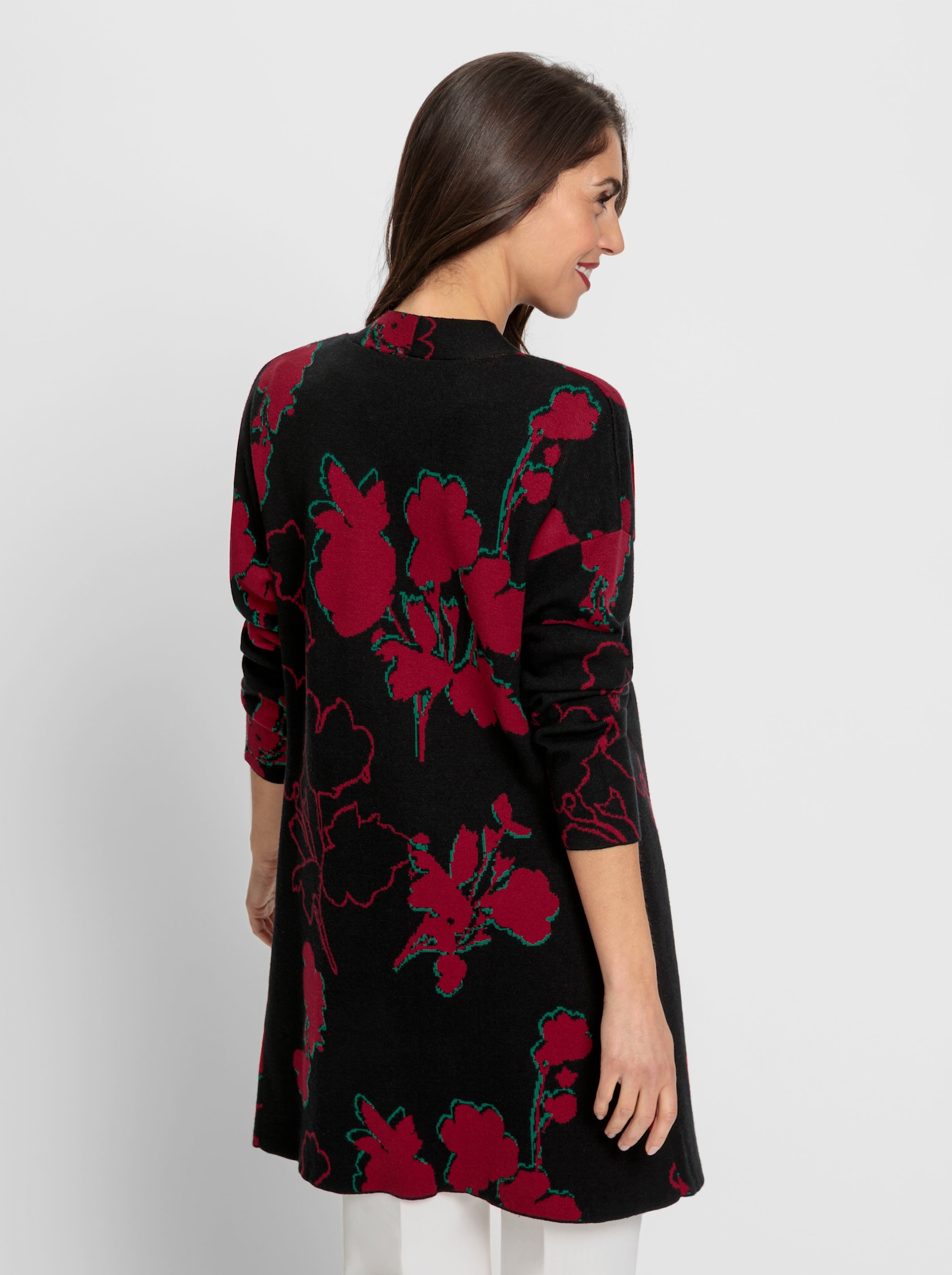 heine Vest van jacquard in bloemdessin - zwart/kers gedessineerd