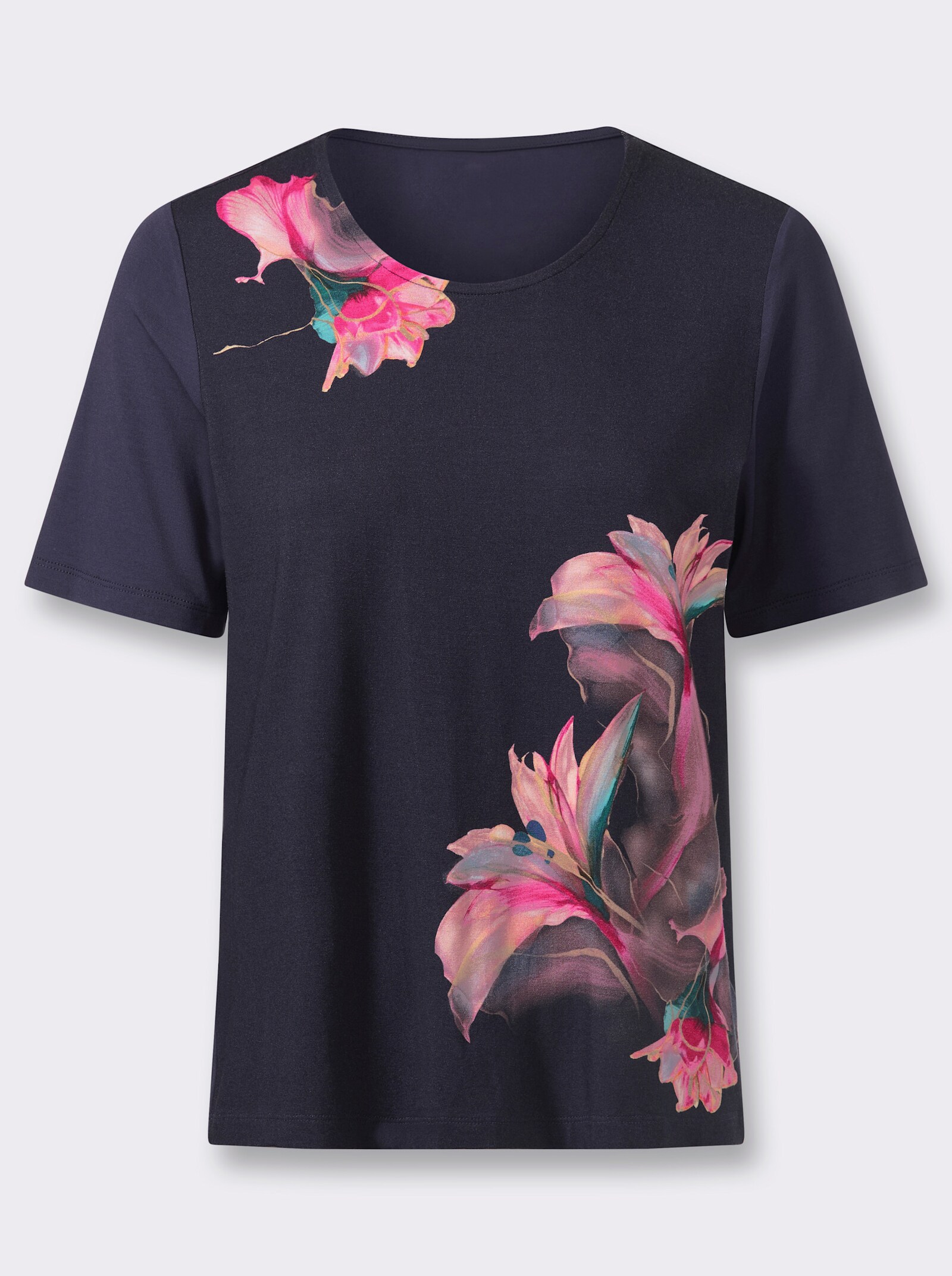 Rundhalsshirt in Viskose-Stretch-Qualität - marine