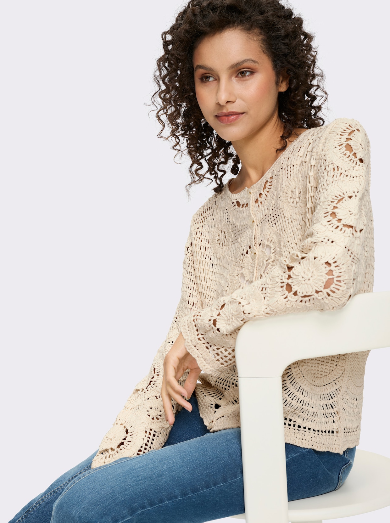 heine Ajourstrickjacke - champagner