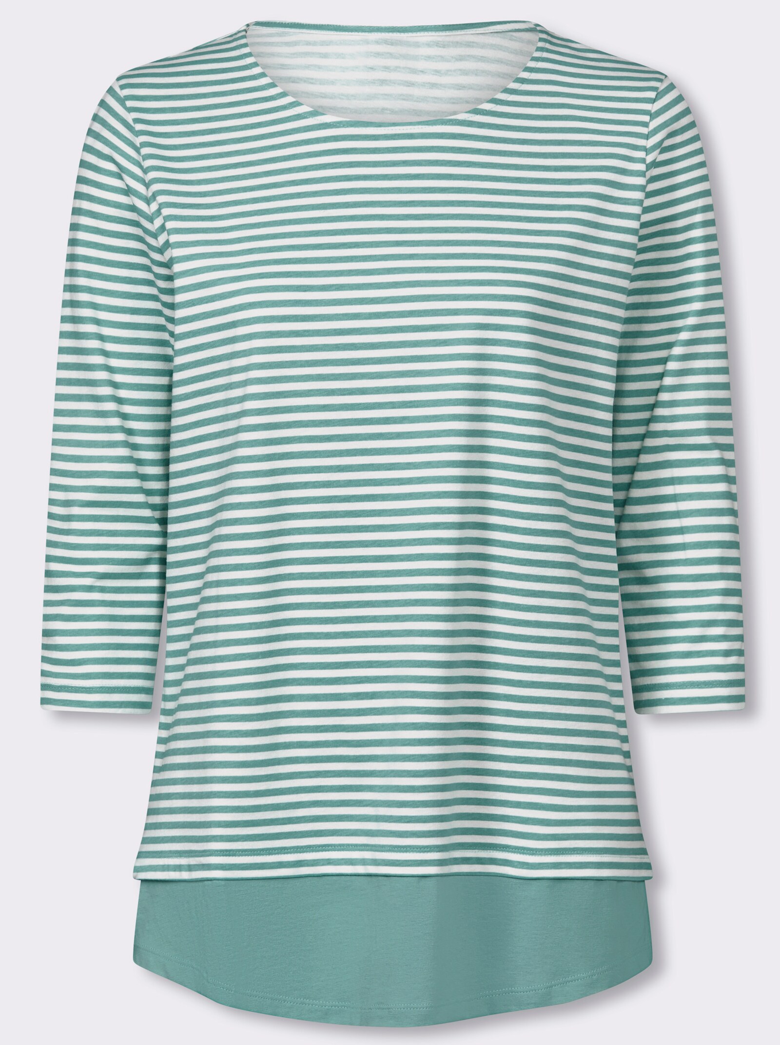 Longshirt im Streifen-Dessin - salbei-ecru-geringelt