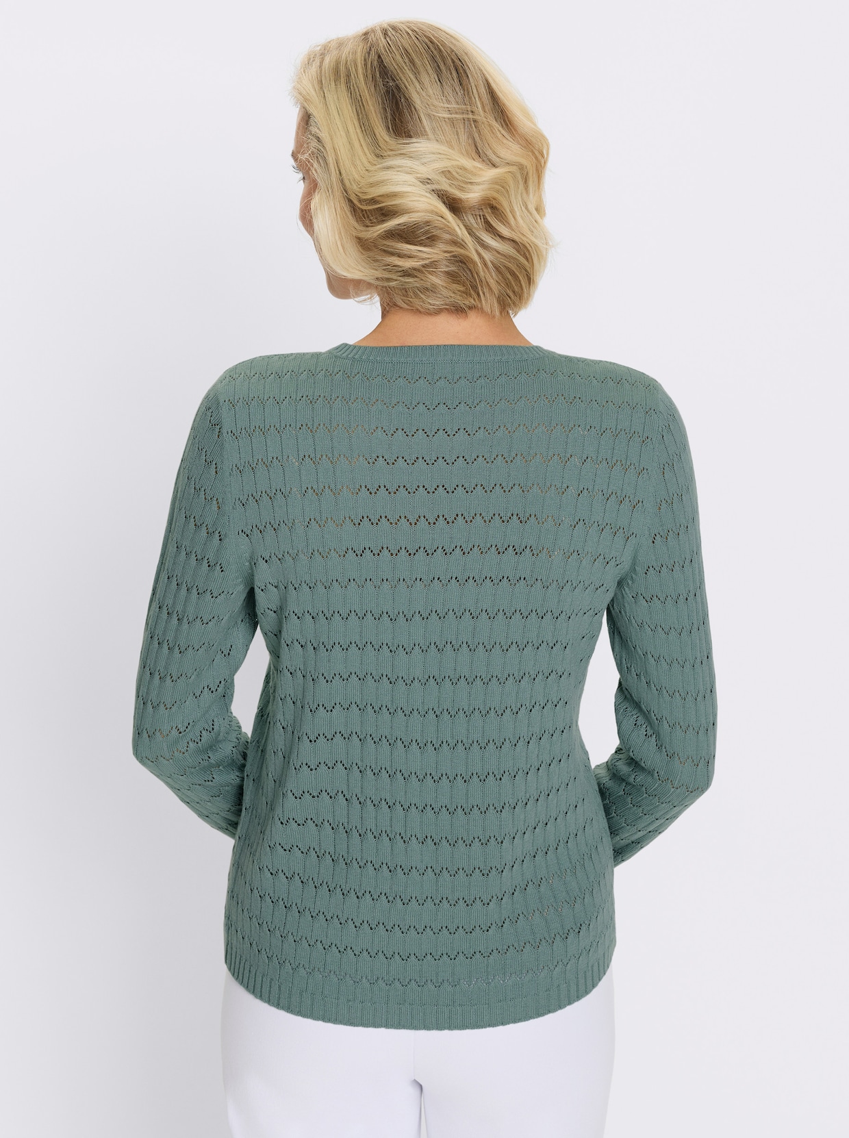 Pullover met ronde hals en mix van breipatronen - jade