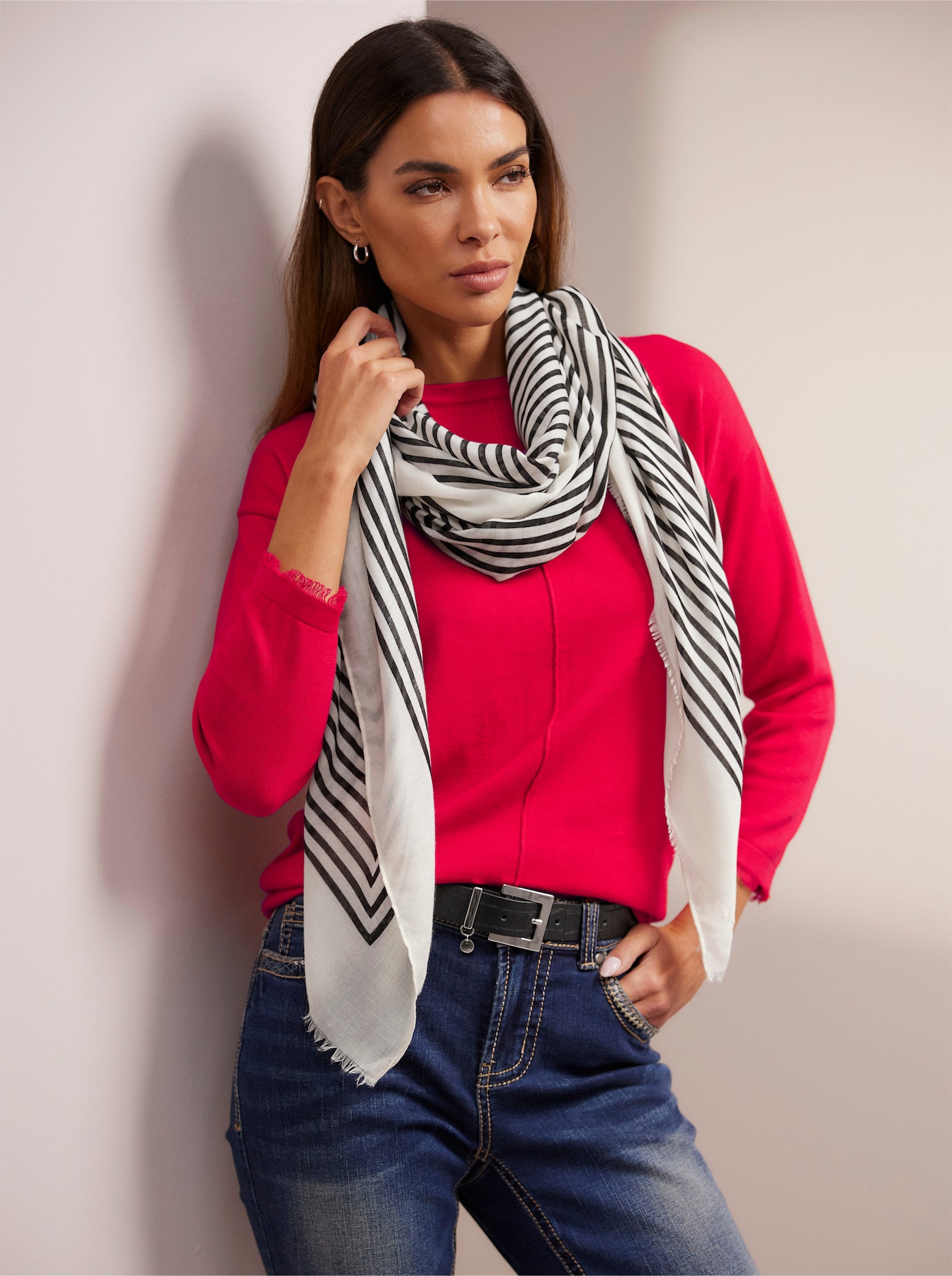 heine Feinstrickpullover mit Fransen an den Ärmeln - rot