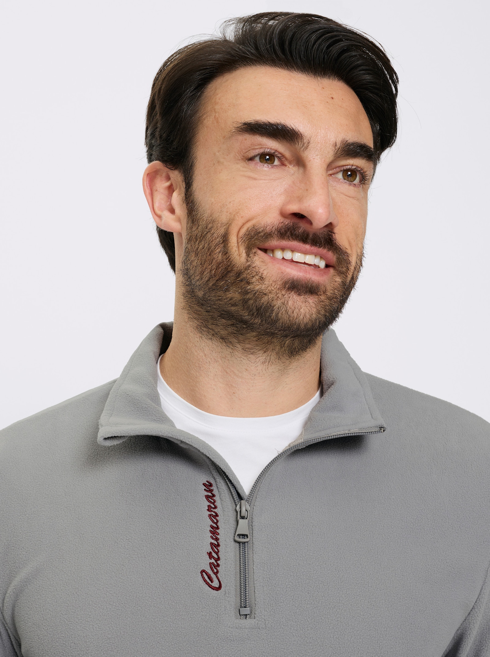 Catamaran Fleeceshirt mit Logo-Stickerei - steingrau