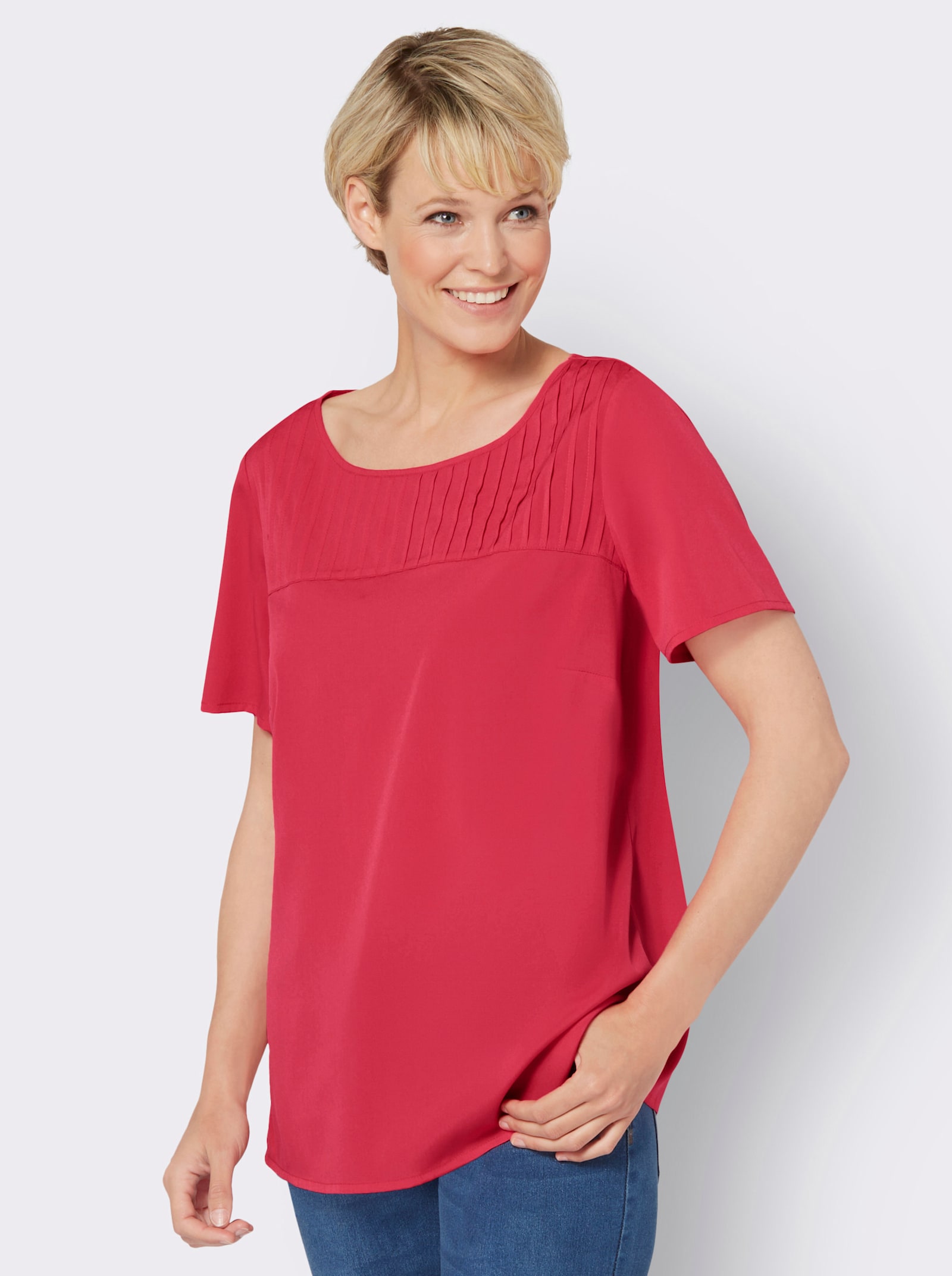 Navlékací halenka se zdobením sámky na ramenou - pink