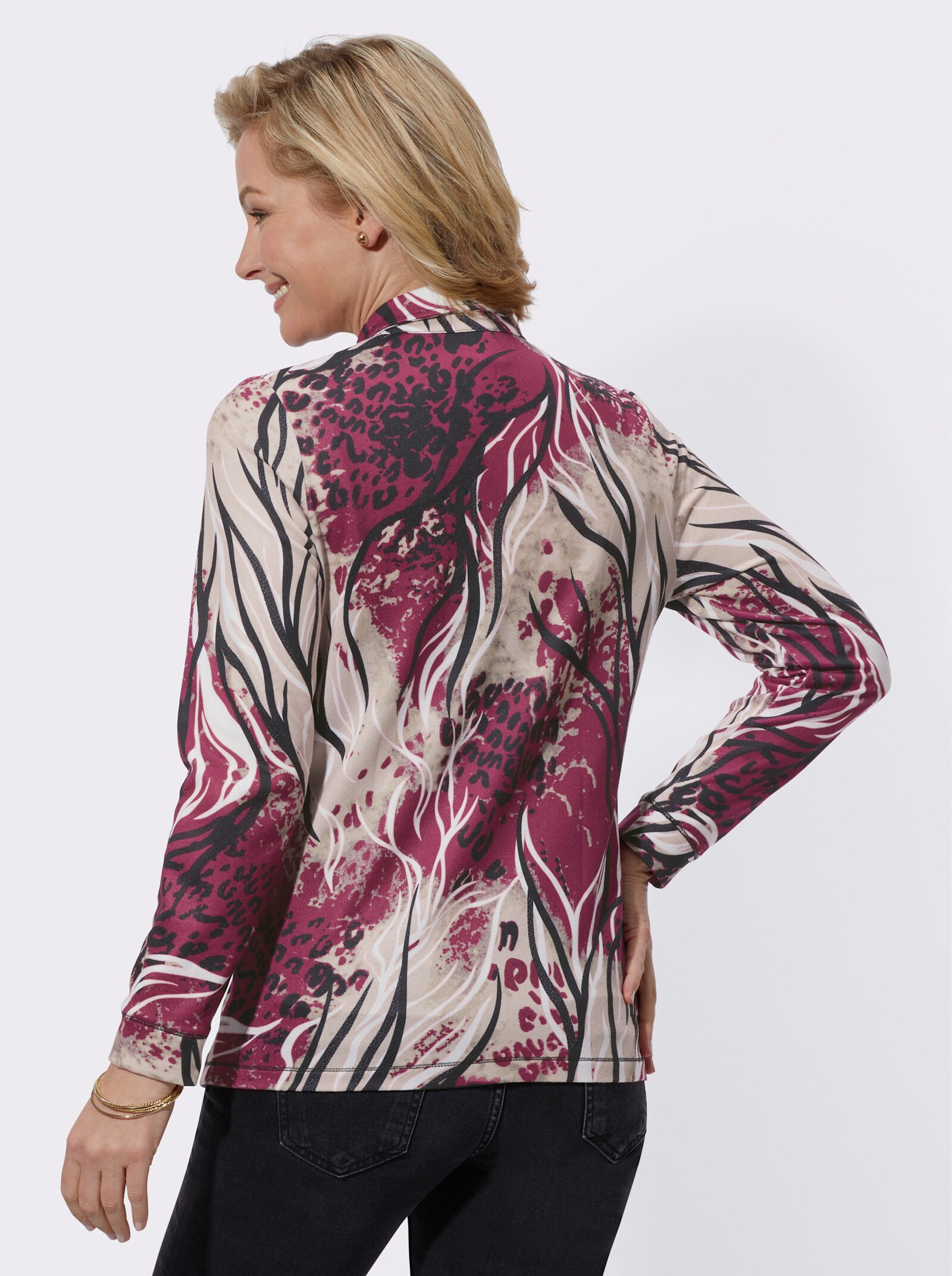 Langarmshirt in Winter-Qualität - malve-beige-bedruckt