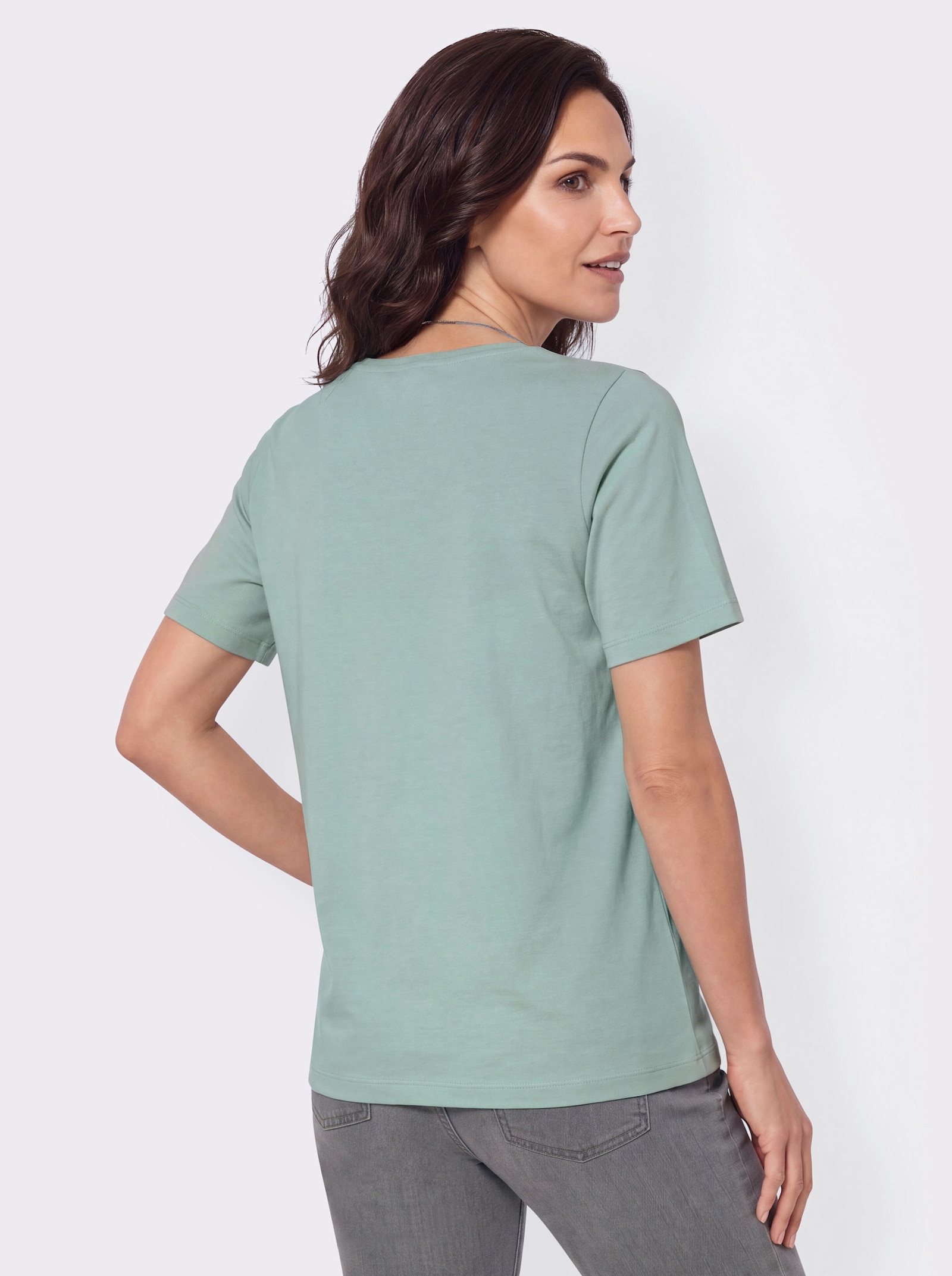 Spitzenshirt mit Rundhals-Ausschnitt - kalkmint