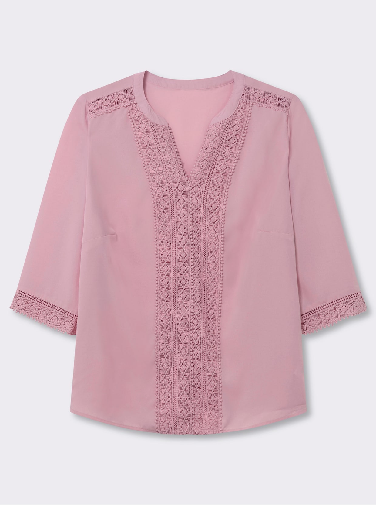 Schlupfbluse mit Spitze - rosé