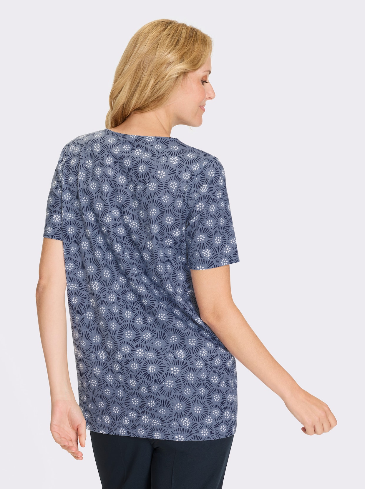 Longshirt - taubenblau-marine-bedruckt