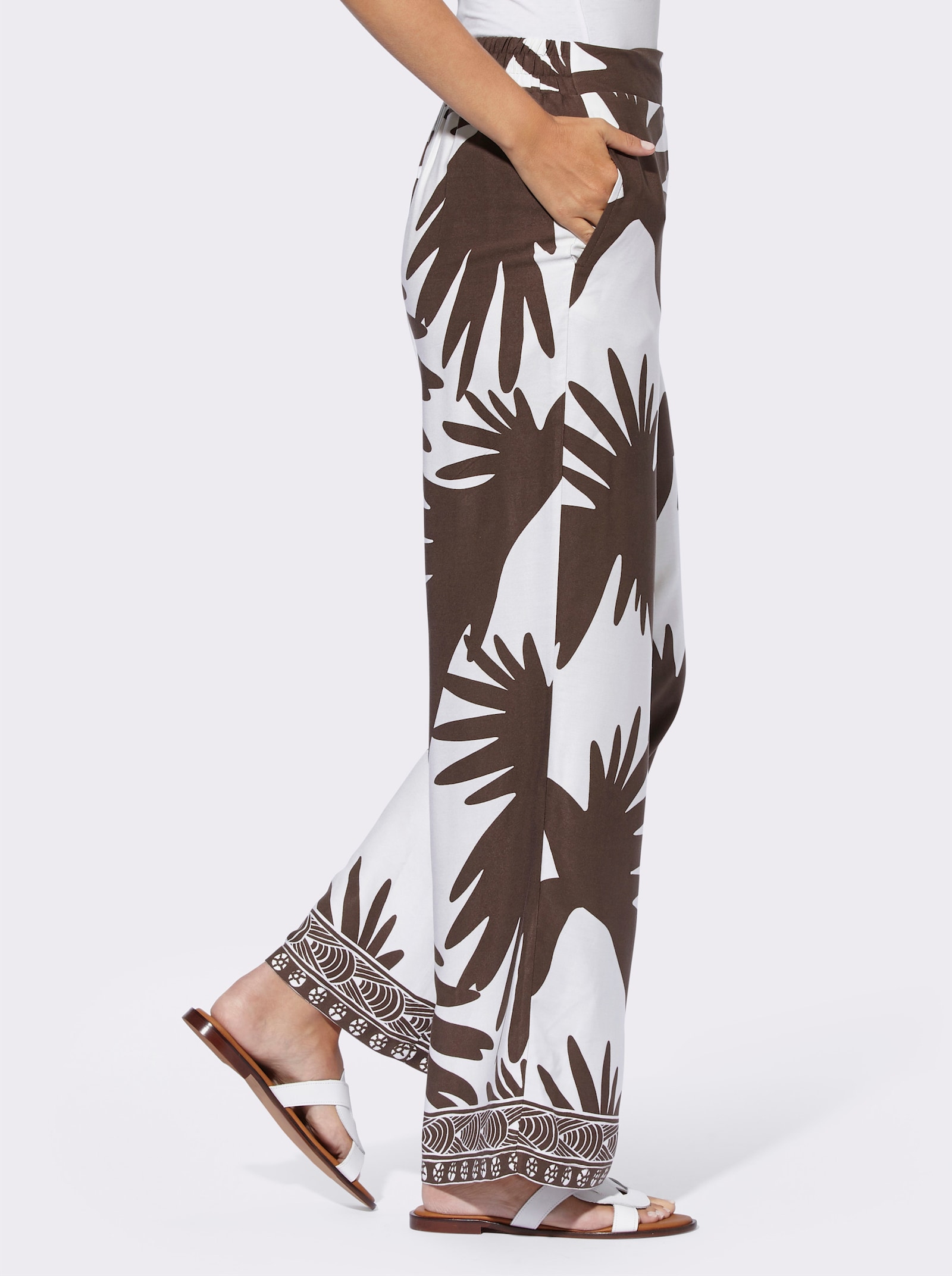 heine Pantalon imprimé avec ceinture élastique au dos - chocolat-blanc imprimé