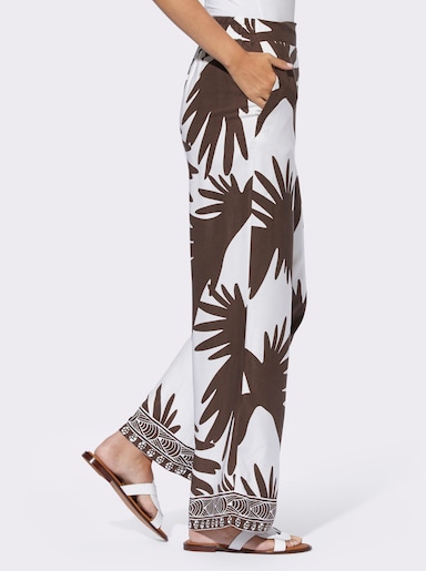 heine Broek met print en met comfortband achter - chocolade/wit bedrukt