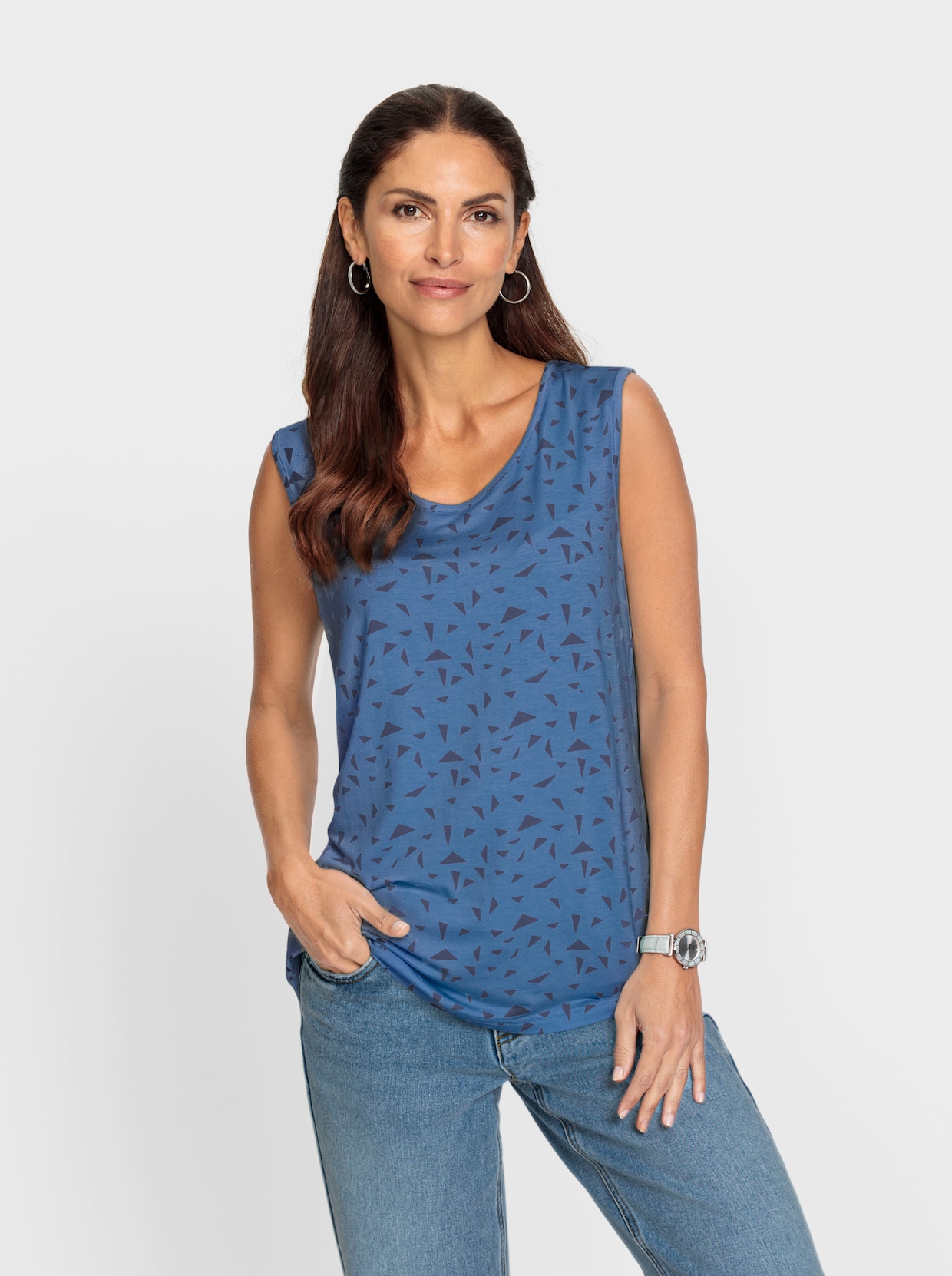Shirttop - mittelblau-jeansblau-bedruckt