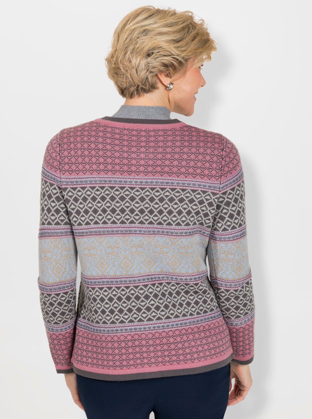 Strickjacke - altrosa-anthrazit-gemustert