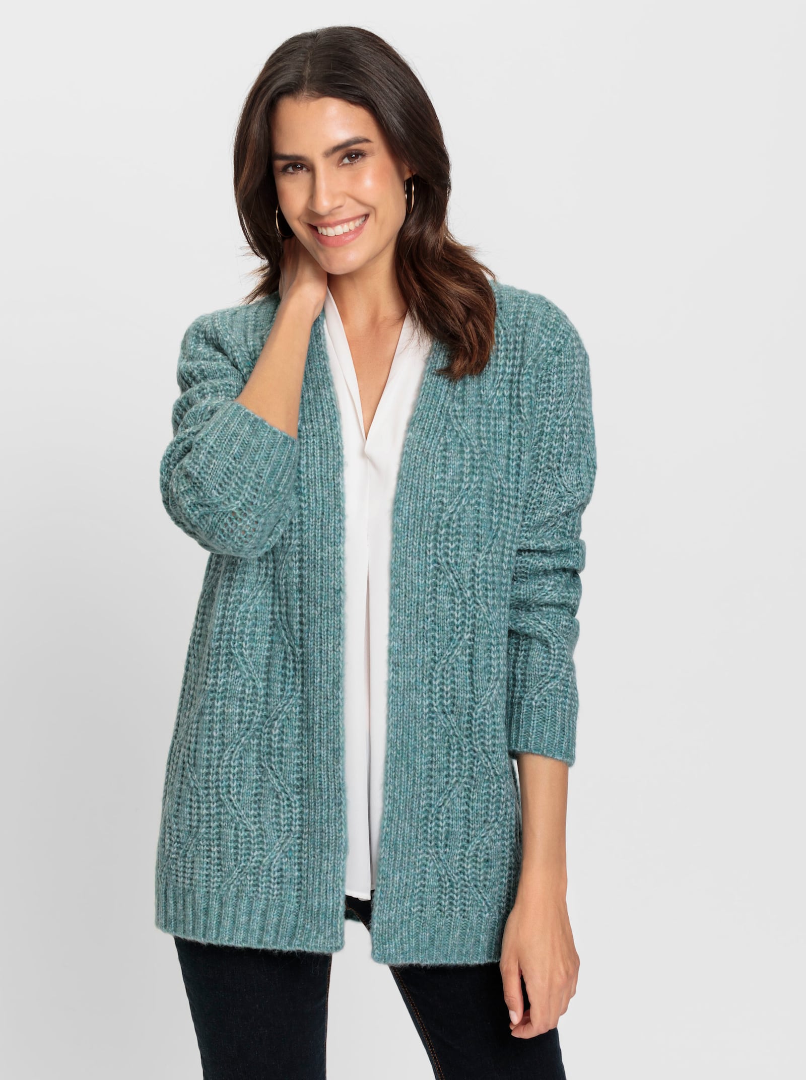 Strickjacke in offener Longform - ozean-meliert