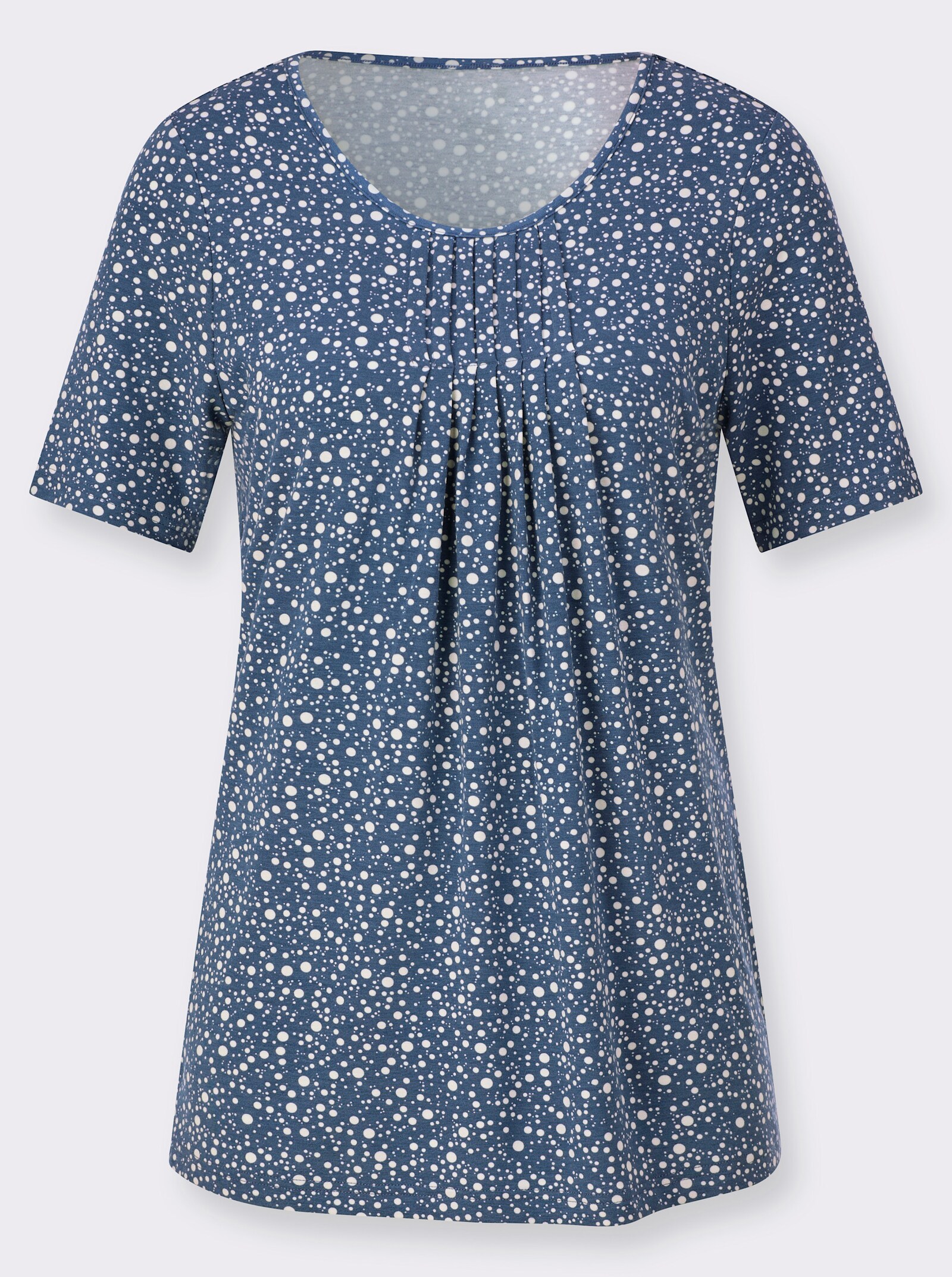 Tunikashirt mit Punkte-Dessin - jeansblau-weiß-bedruckt