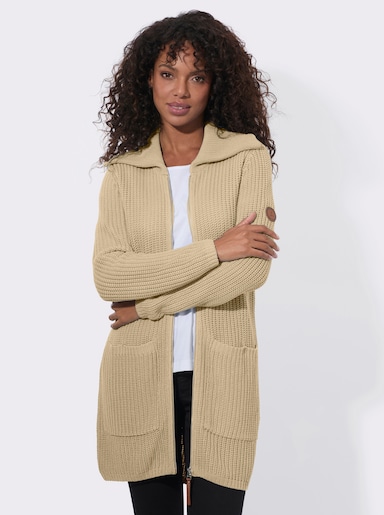 Longstrickjacke mit Umlegekragen - sand