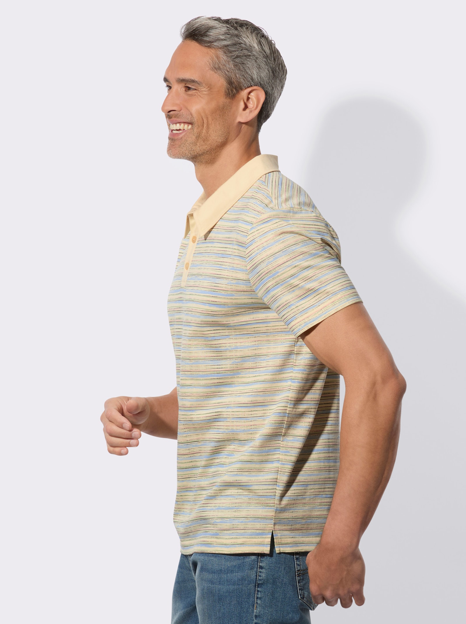 Poloshirt met streepjespatroon, katoen - bont geprint