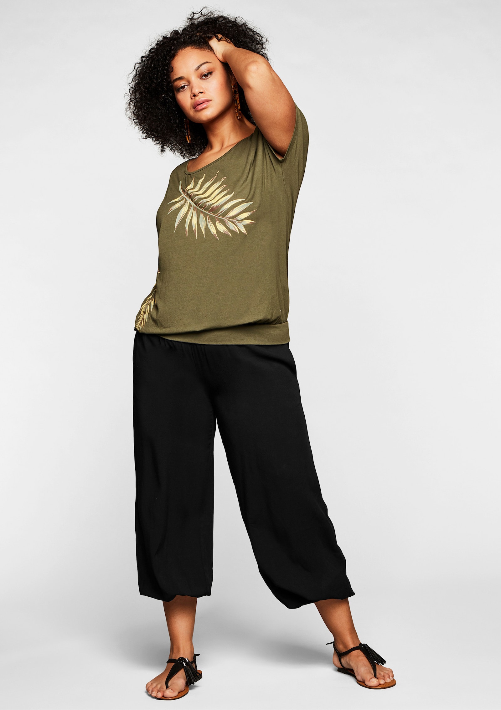 sheego Comfortbroek met smokband, wijd model - zwart