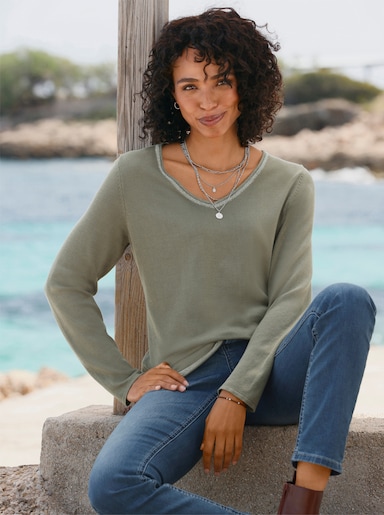 heine Pullover mit Glanz-Effekten - khaki