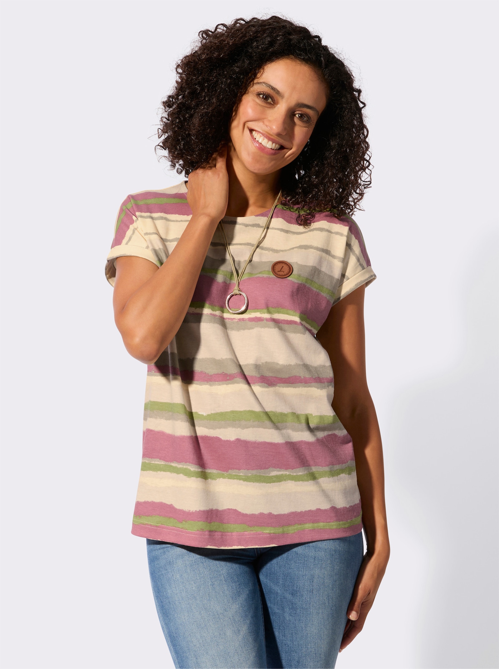 Shirt im mehrfarbigen Streifenmuster - rosenholz-sand-bedruckt