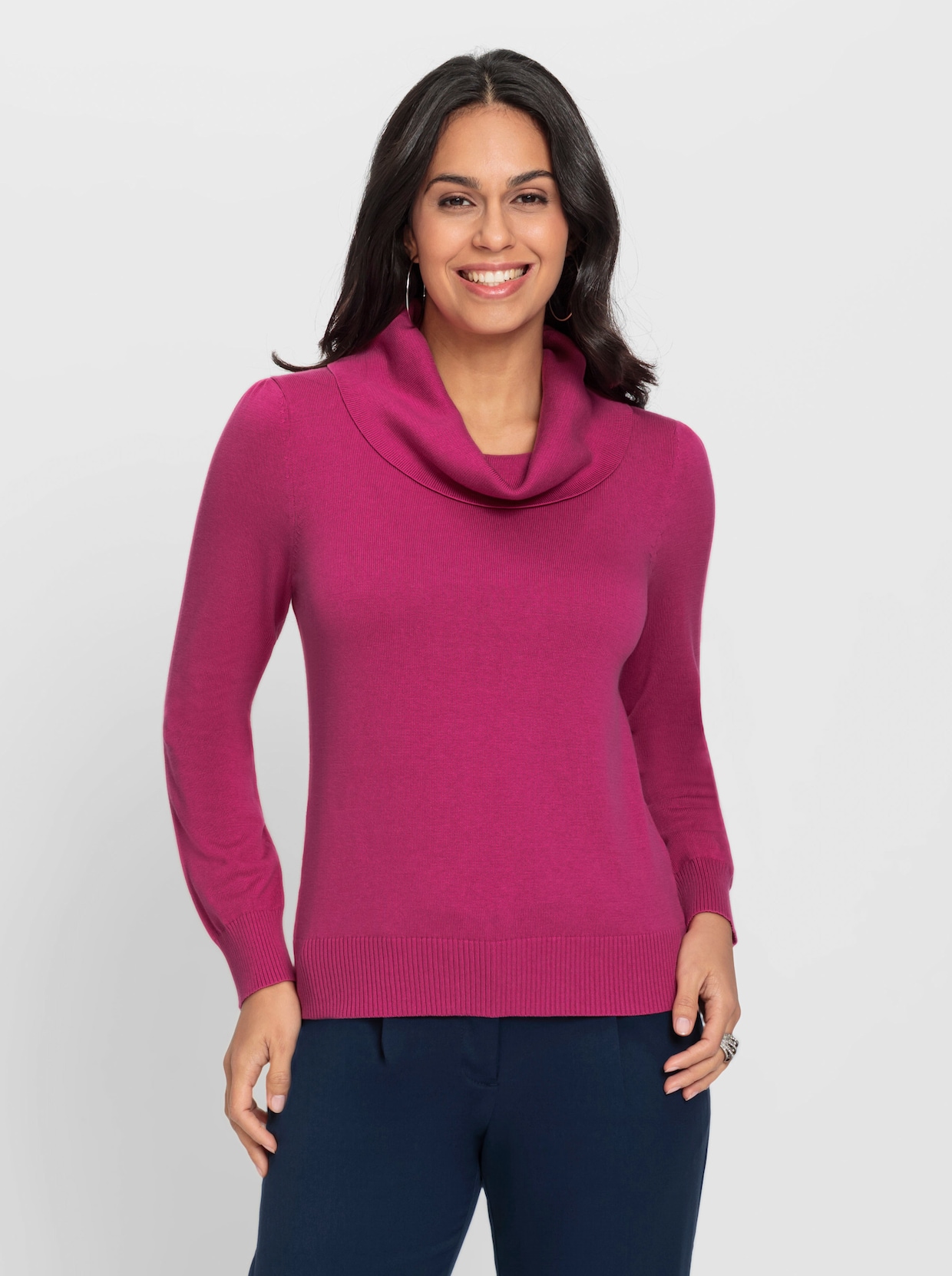 Pullover met cascadehals - fuchsia