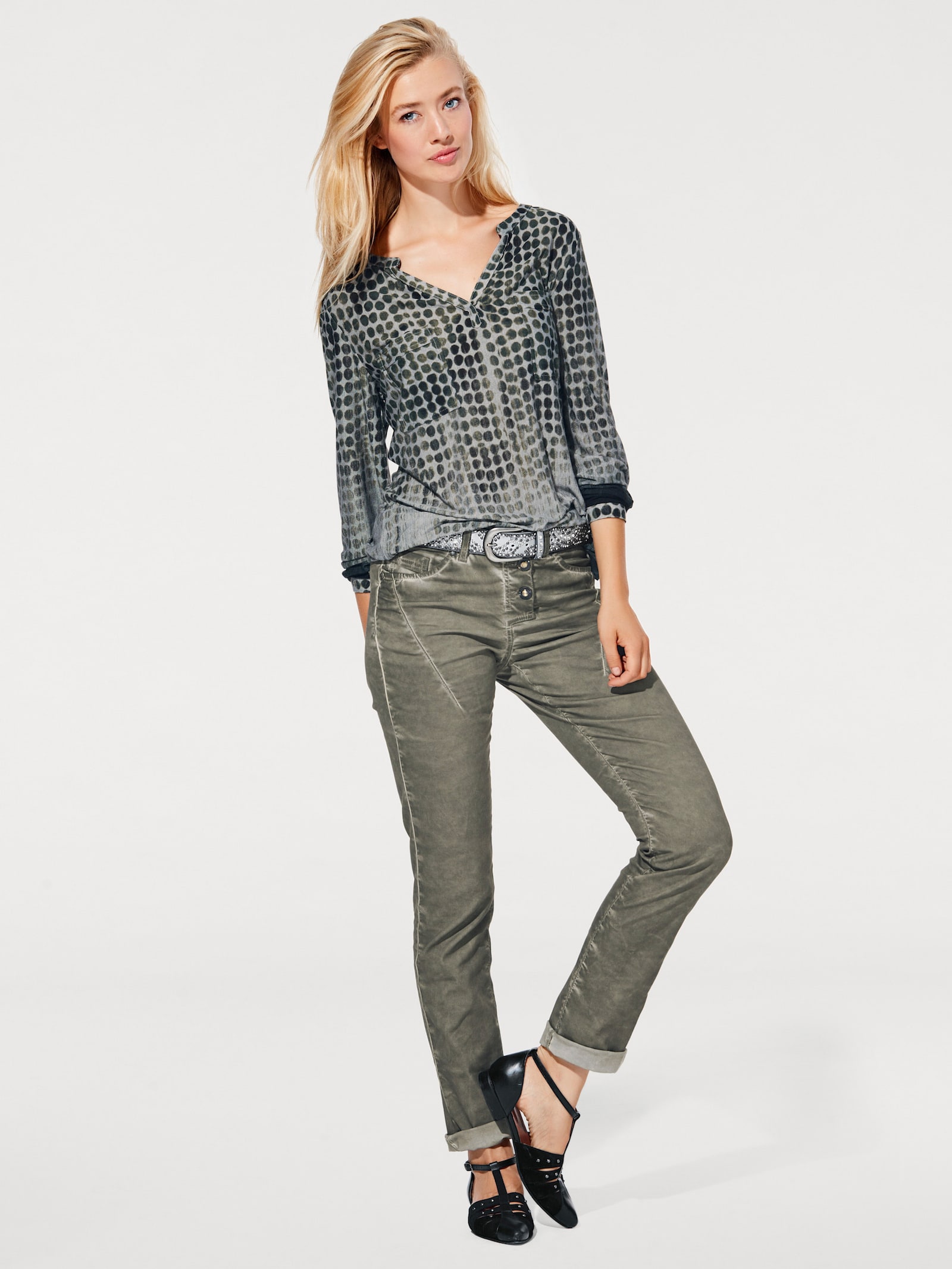 heine Blusenshirt im Tupfenmuster - oliv