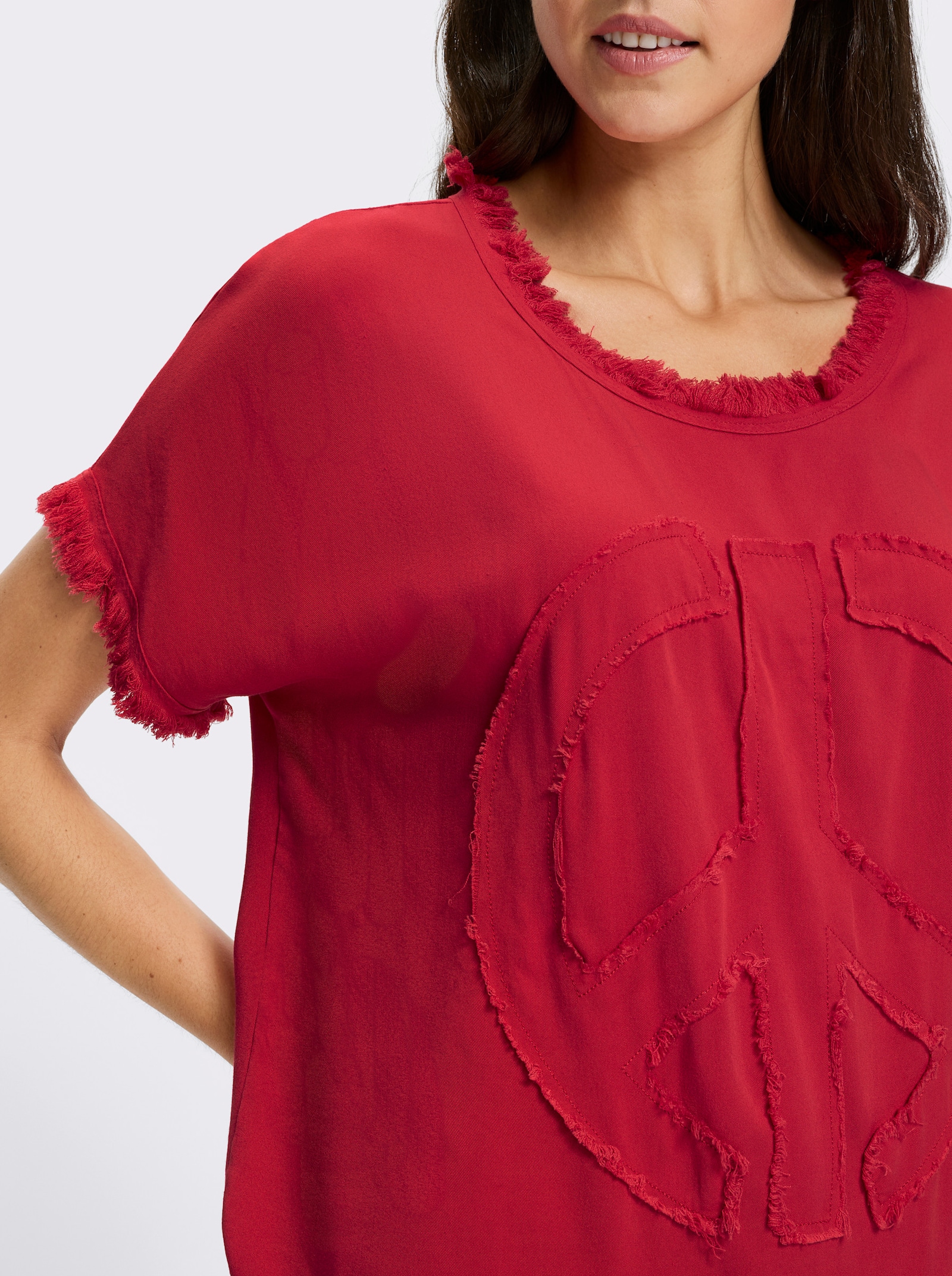 heine Kurzarmbluse mit Applikation - erdbeere