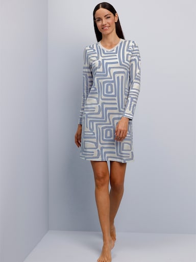 wäschepur Nachthemd mit Mesh-Detail - champagner-rauchblau-bedruckt