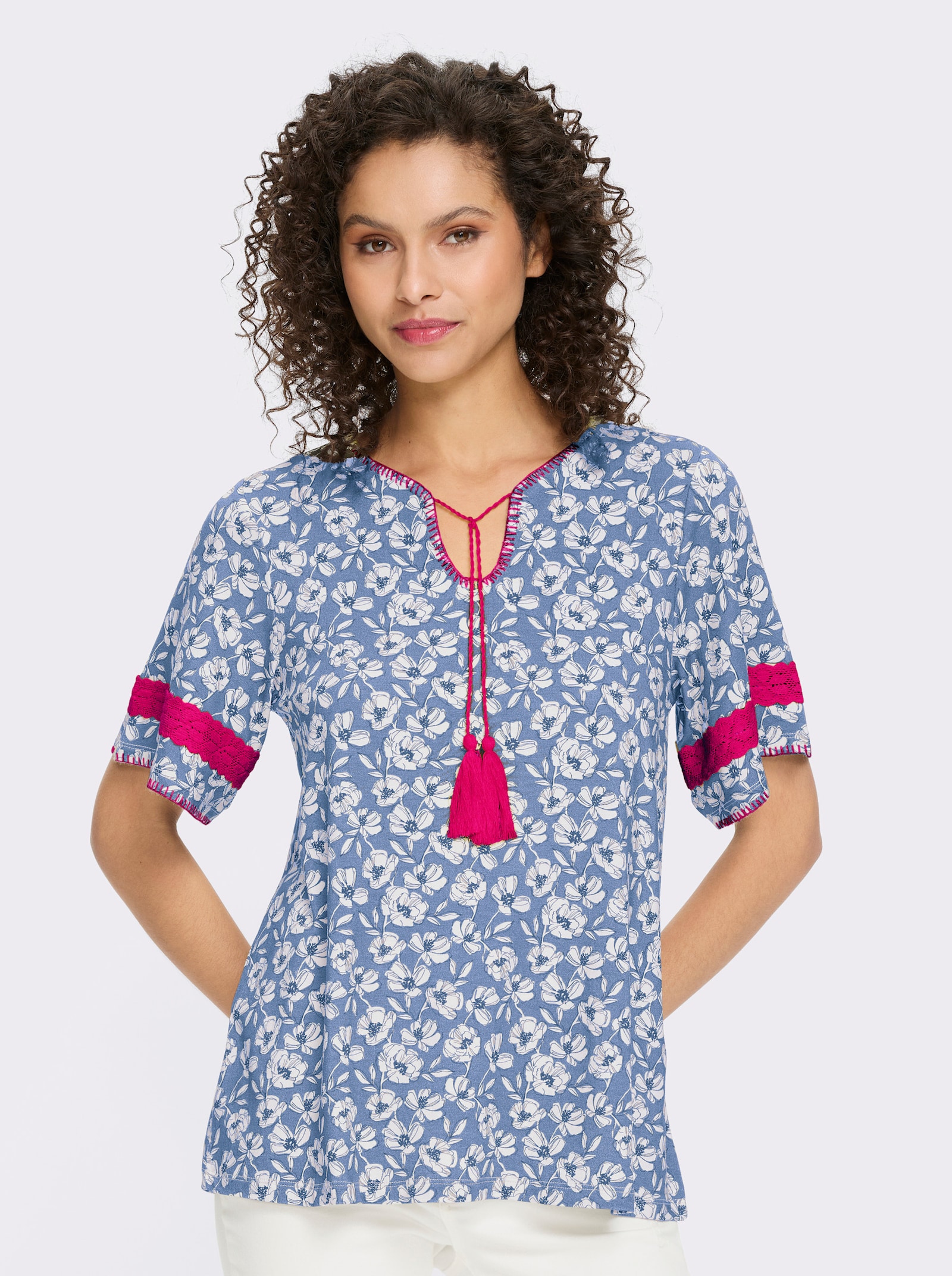 heine Tunique avec détails en dentelle - bleu ciel-écru imprimé