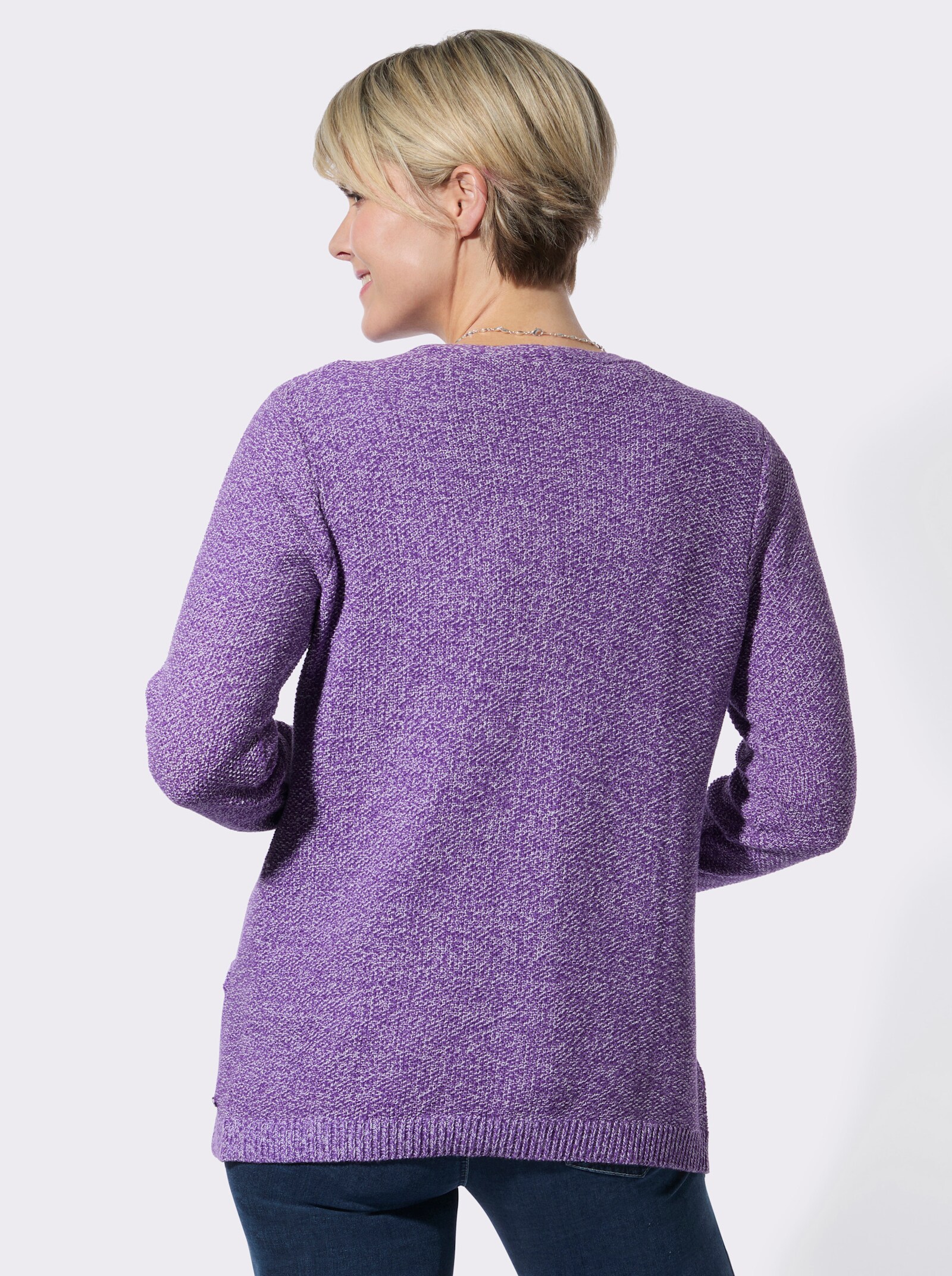 Strickjacke in verschlussloser Form - lila-ecru-meliert