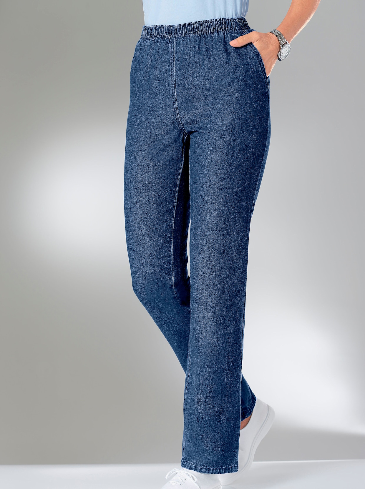 Jeans med resår - blue-stone-washed