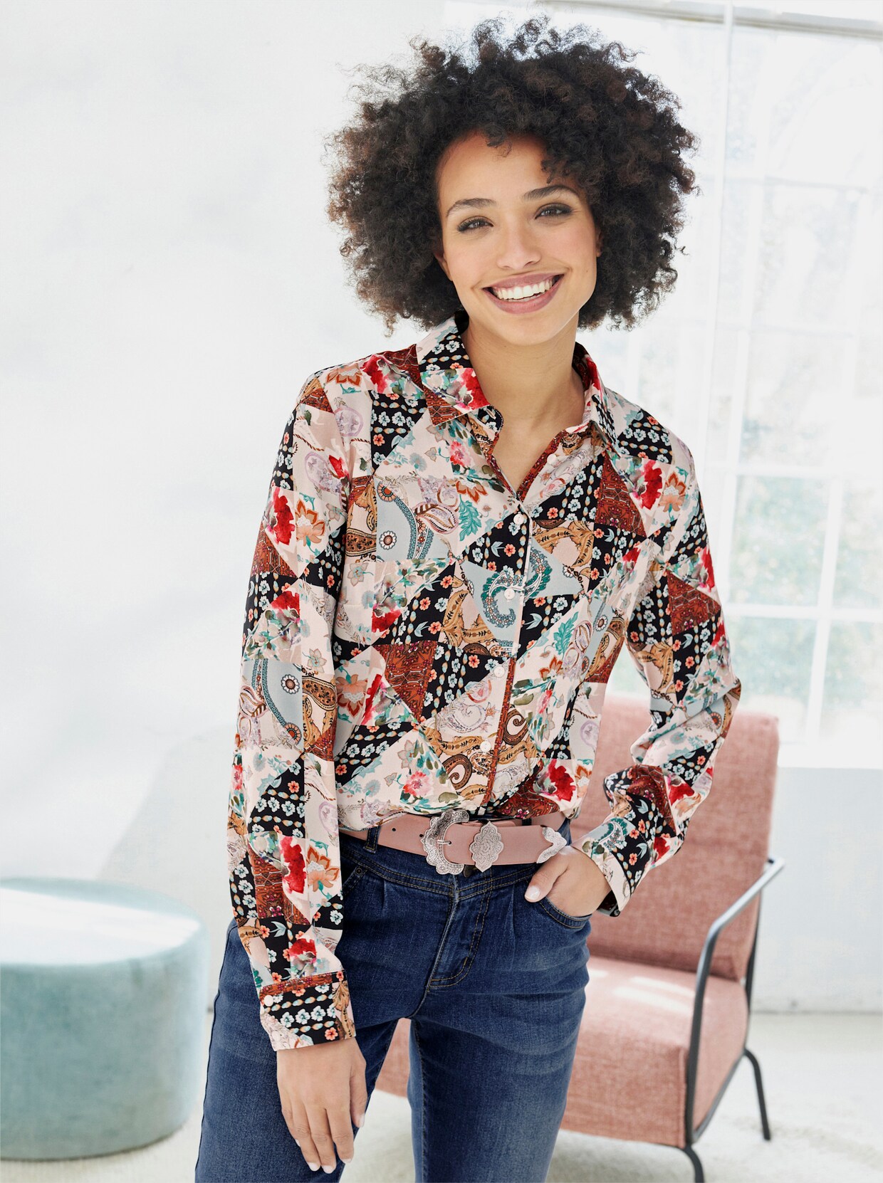 heine Blouse met print - poudre/petrol bedrukt