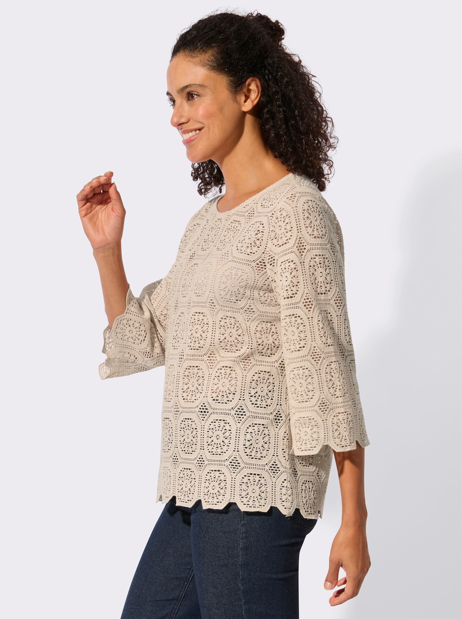 Spitzentunika mit Trompetenärmeln - sand