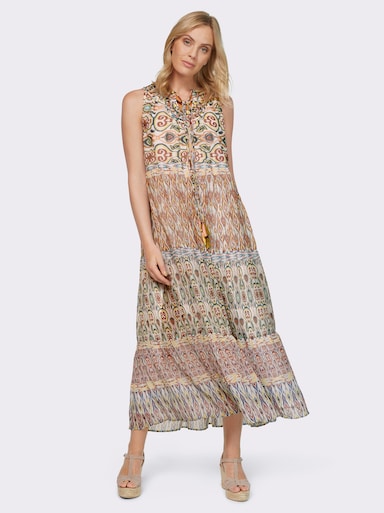 heine Druckkleid in Stufenform - papaya-khaki-bedruckt