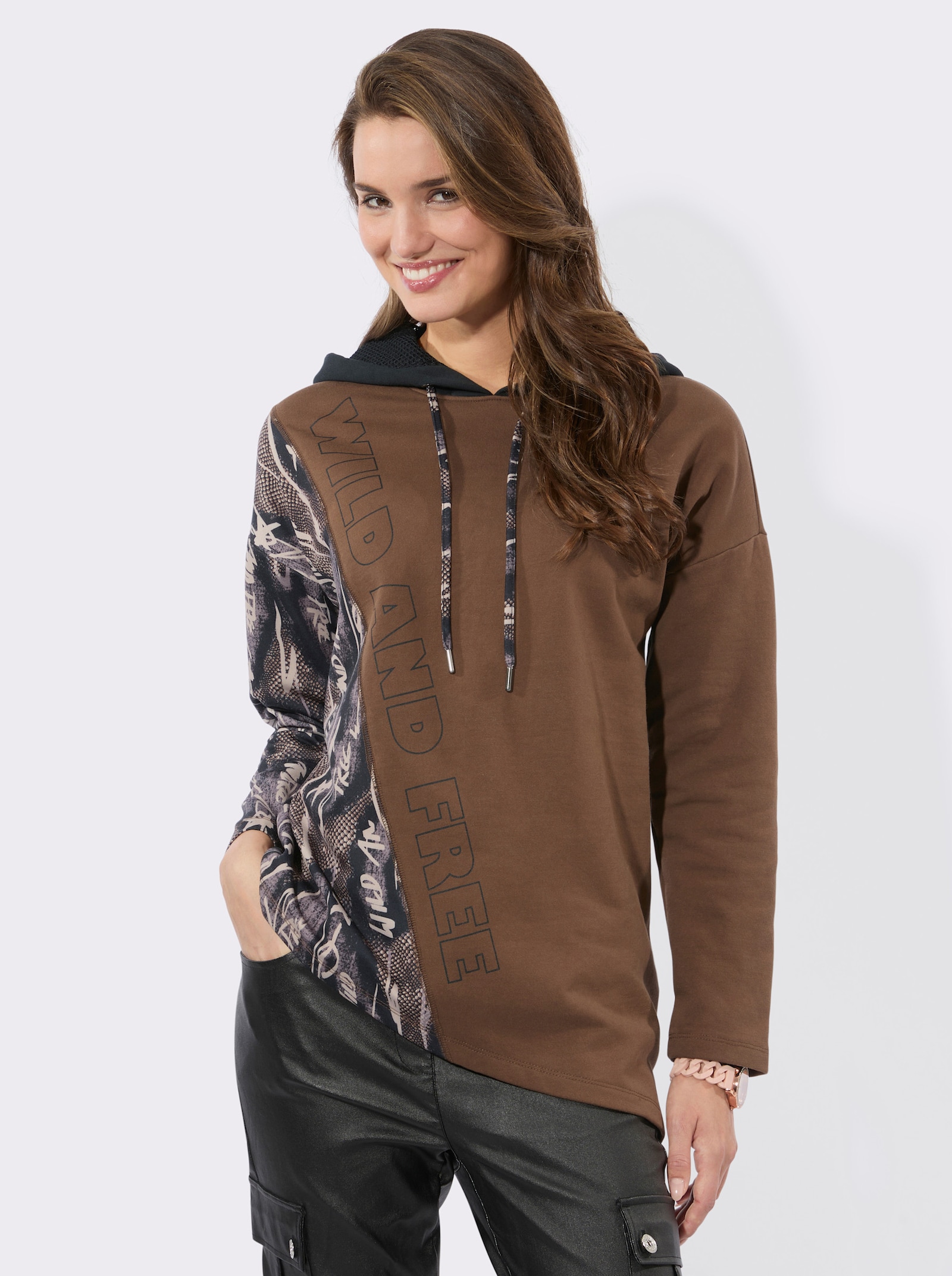 Longsweatshirt in asymmetrischem Schnitt - taupe