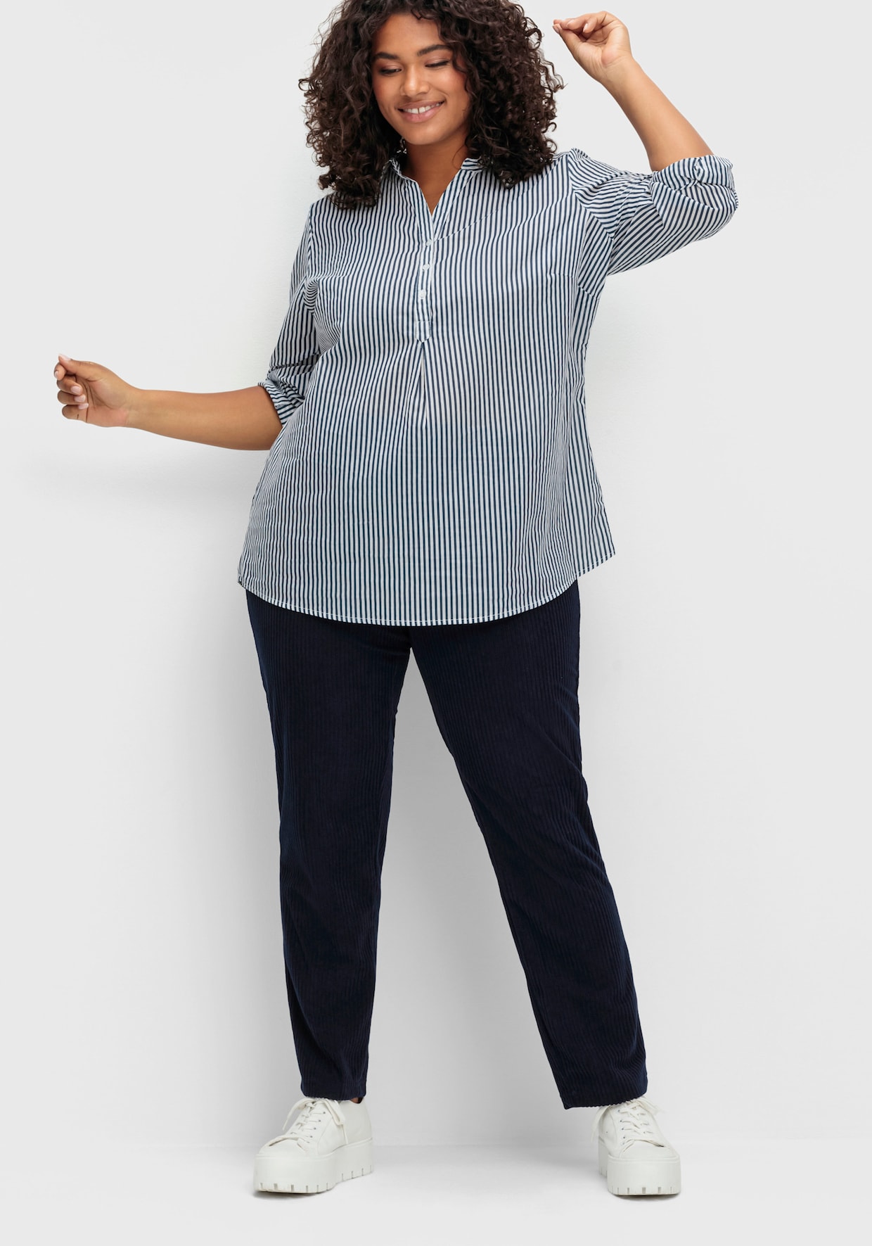 Gestreifte Bluse in Tunikaform - marine-gestreift