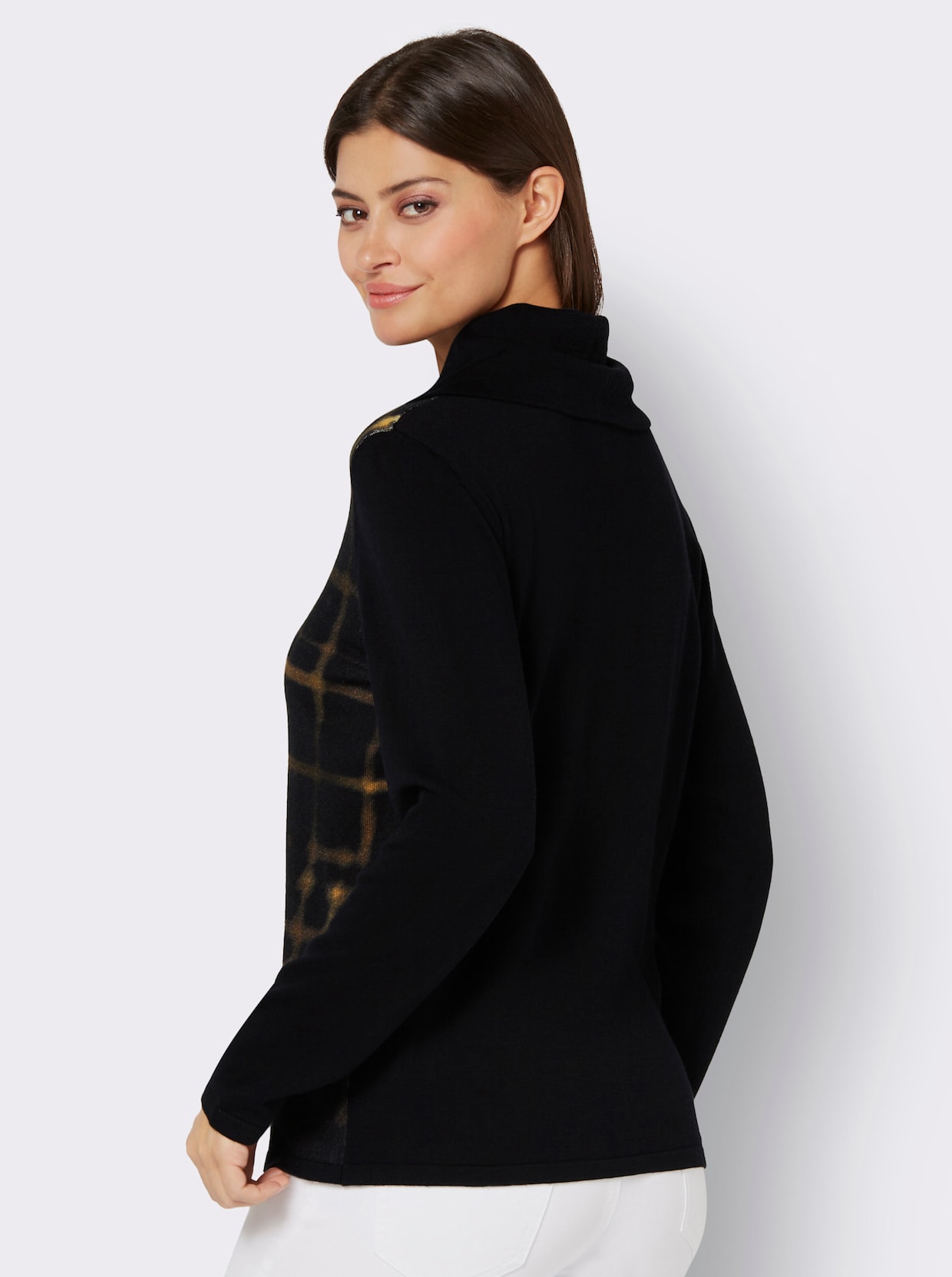 Lurex-Pullover - schwarz-braun-bedruckt