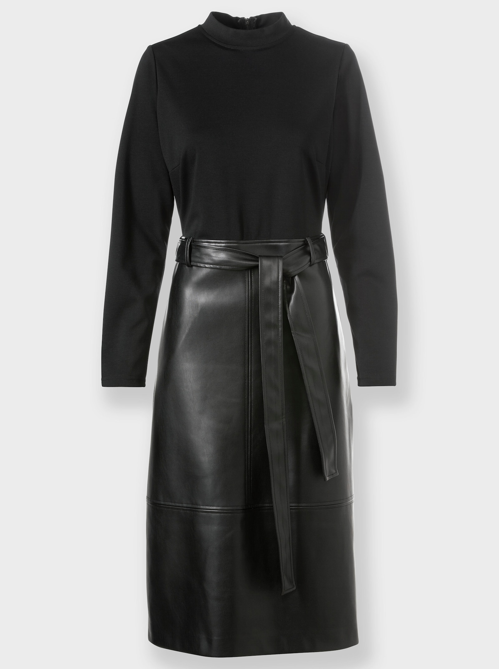 heine A-Linien-Kleid mit Lederimitat-Rockteil - schwarz